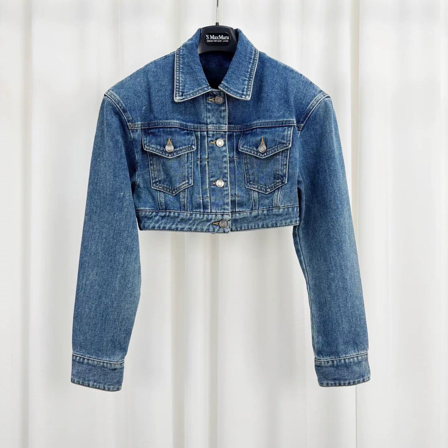 Juun.J Juun.J Padded Shoulder Cropped Washed Denim Jacket Size XS / US 0-2 / IT 36-38 - 1 Thumbnail