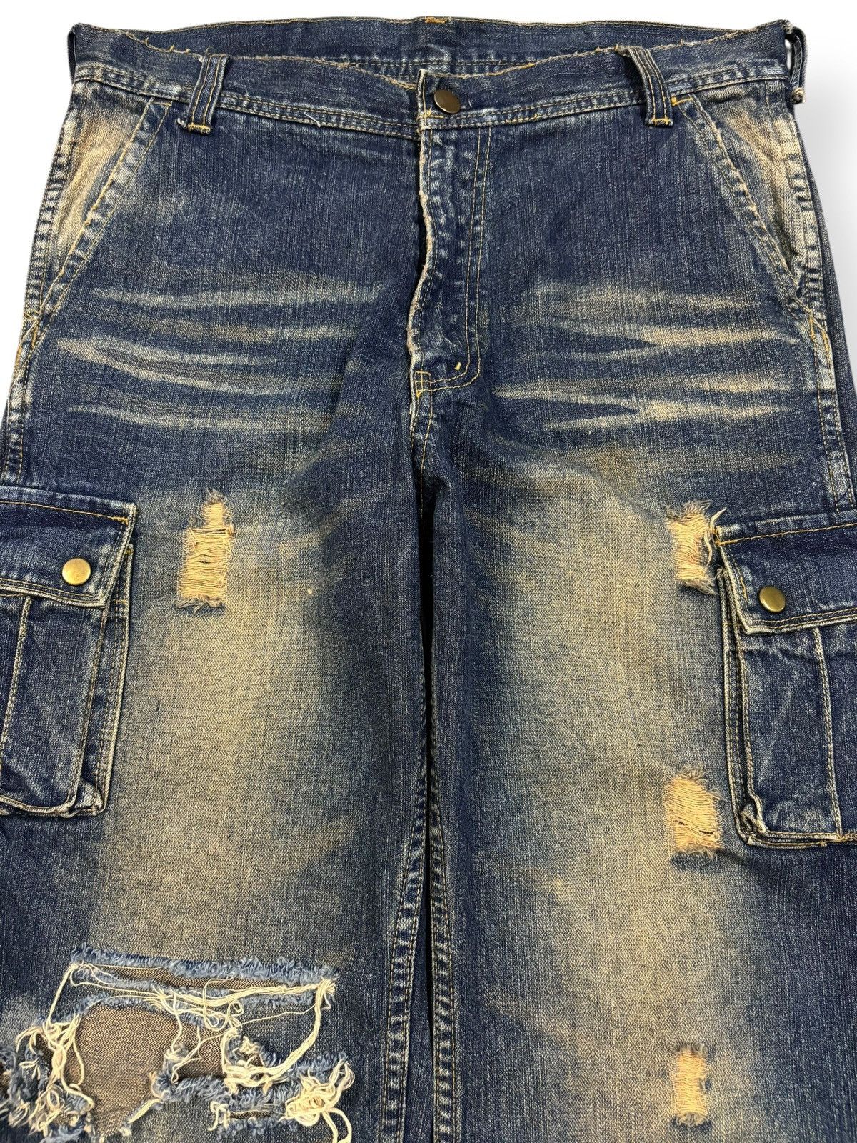 POST ARCHIVE FACTION (PAF) Vintage Japanese Brand Mud Wash Distressed Cargo Jeans Size US 32 / EU 48 - 4 Thumbnail