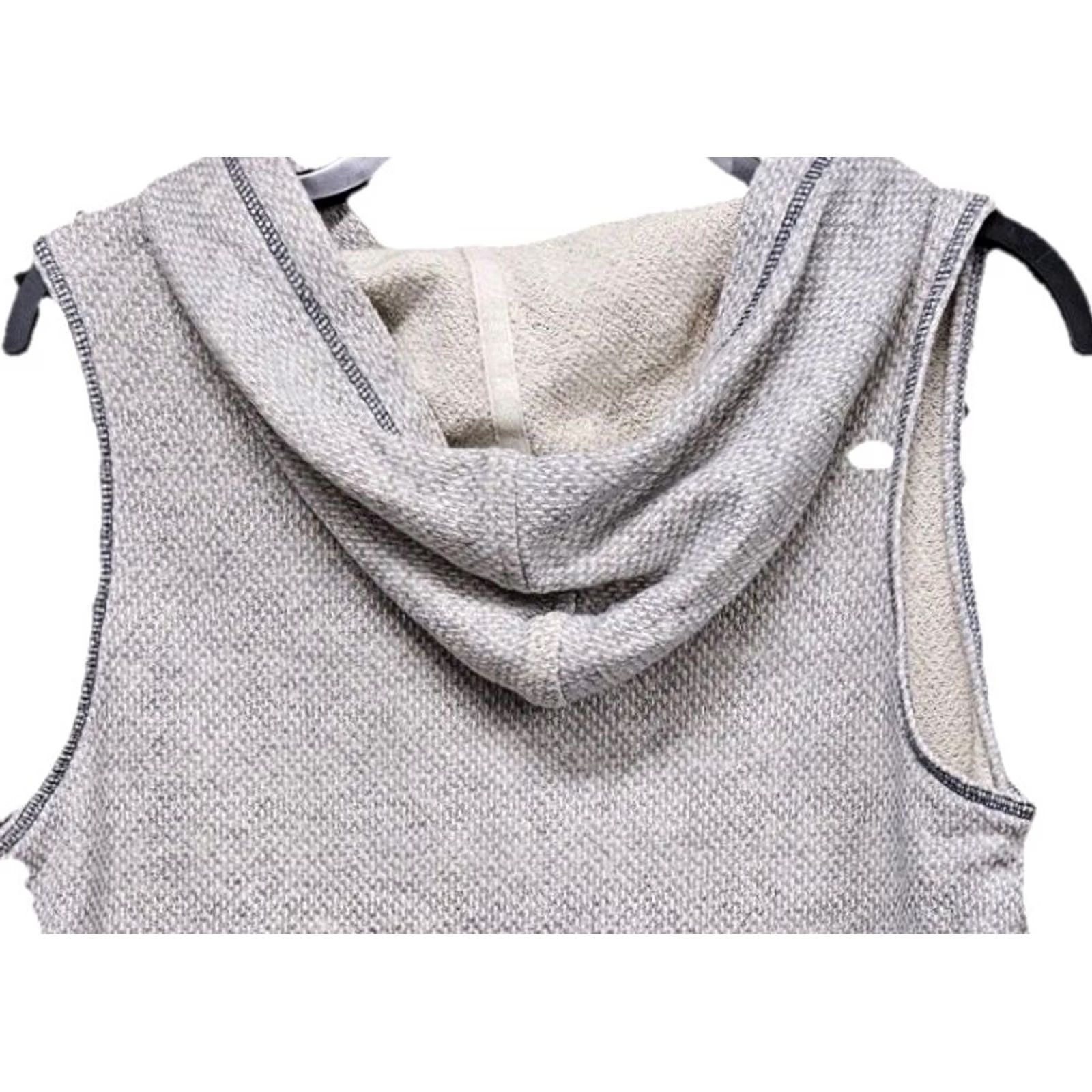 Vintage ODDY Boho Women’s Hooded Sleeveless Vest Full Zip Crochet Lace Trim Ruffle Hem Ivory L Womens Activewear Hoodie Shirt (Vest) Size L / US 10 / IT 46 - 4 Thumbnail
