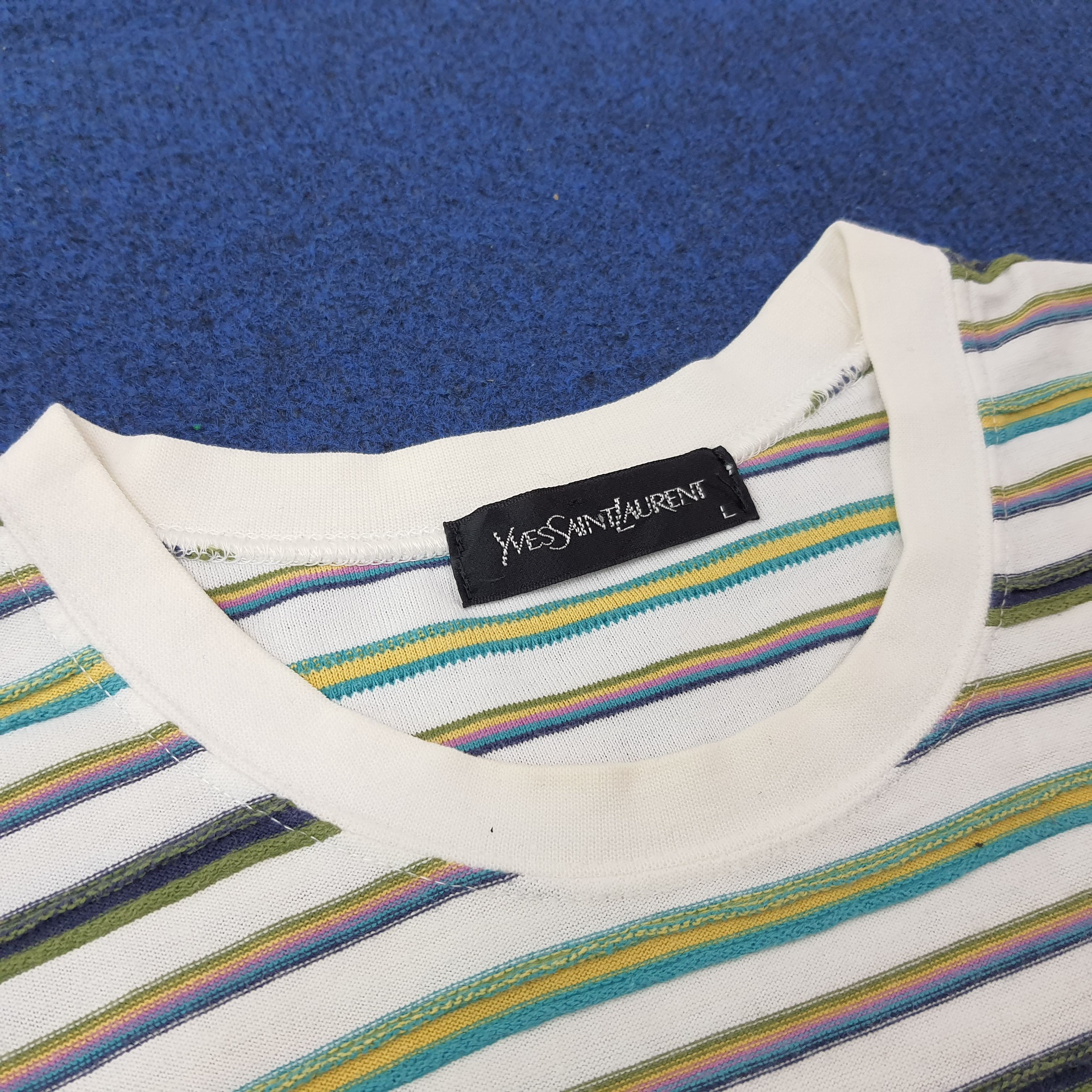 Yves Saint Laurent Vintage Yves Saint Laurent Striped Designer Tshirt C259N2 Size US L / EU 52-54 / 3 - 5 Thumbnail