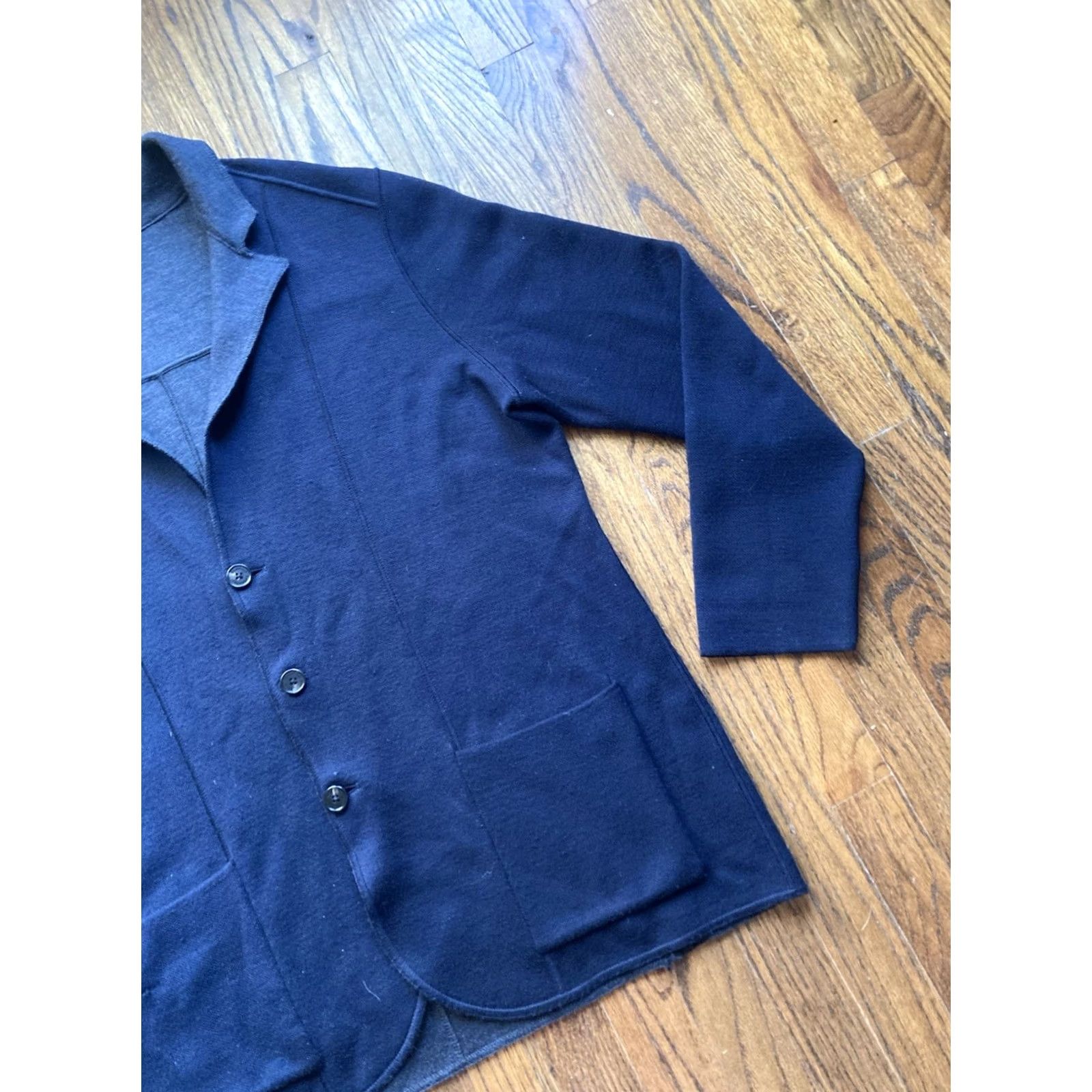 Vintage Maurizio Baldassari Sweater Jacket Mens 56 EU Reversible Jamaica Wool Swacket Navy Blue/Gray 2XL Cardigan Reversible Knit Wool Nylon Lyca Size US XXL / EU 58 / 5 - 3 Thumbnail