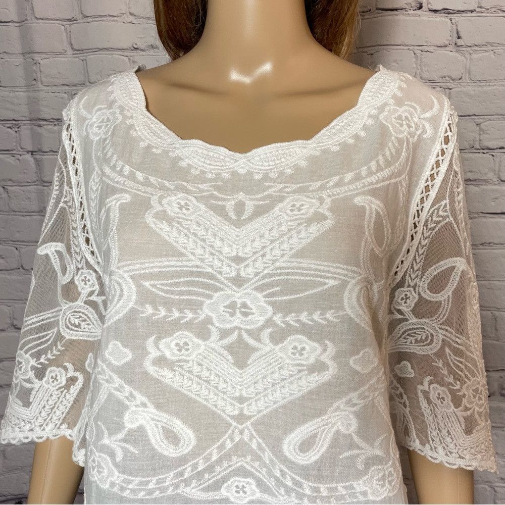 Other NWT New Amber Skies White Embroidered Boho Top Size XL Size XL / US 12-14 / IT 48-50 - 2 Thumbnail