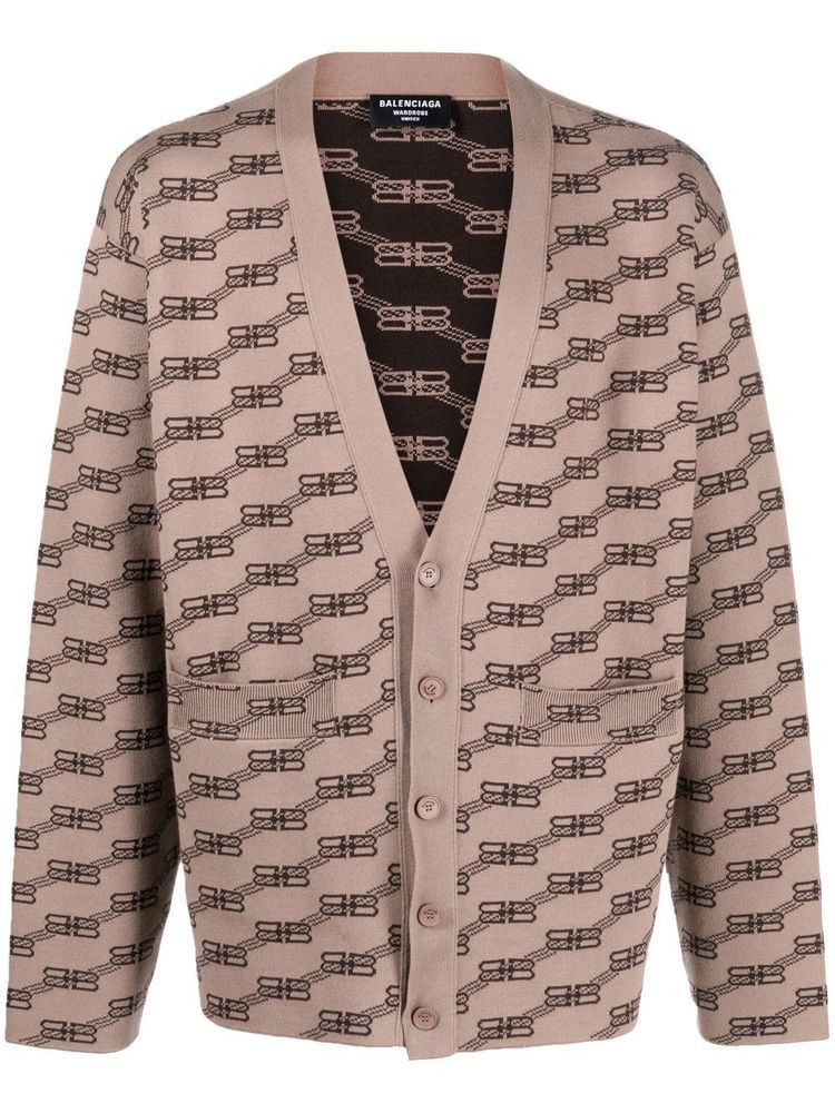 Balenciaga o1s1wg111124 V-Neck Cardigan in Beige/Brown Size US M / EU 48-50 / 2 - 1 Thumbnail