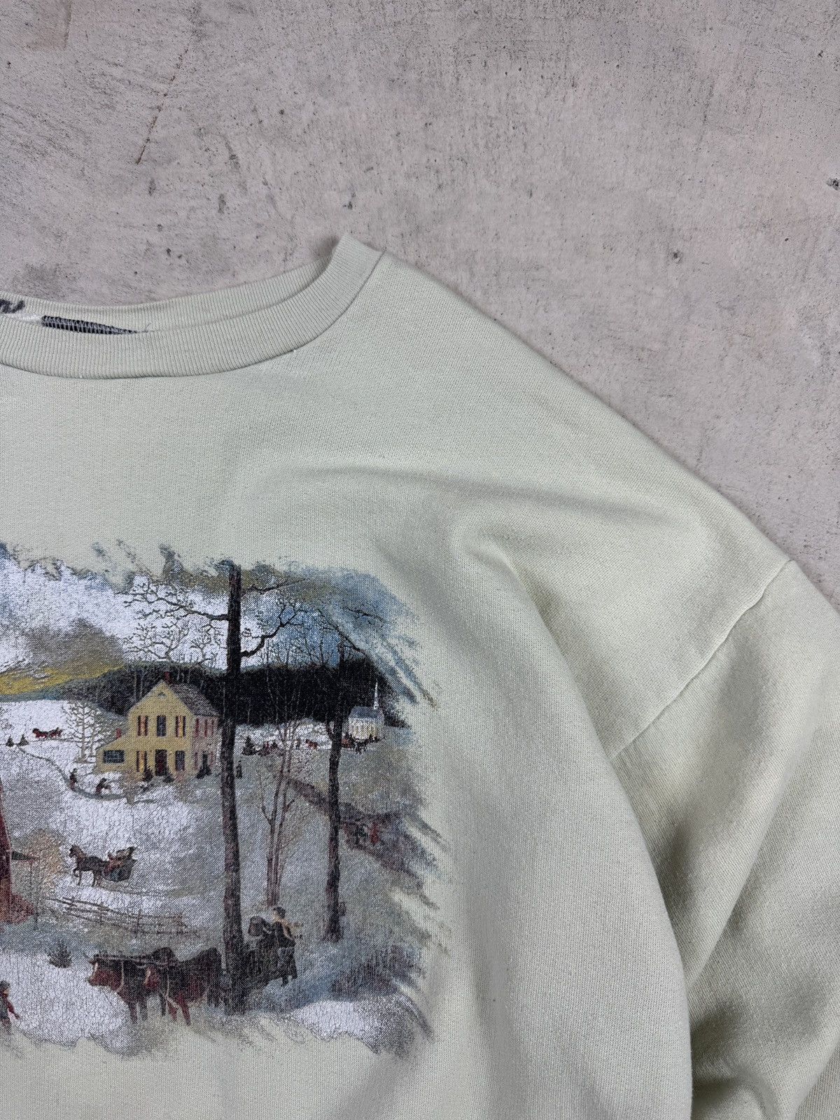 Vintage 1990s Light Green Snowy House Crewneck Size US S / EU 44-46 / 1 - 5 Thumbnail