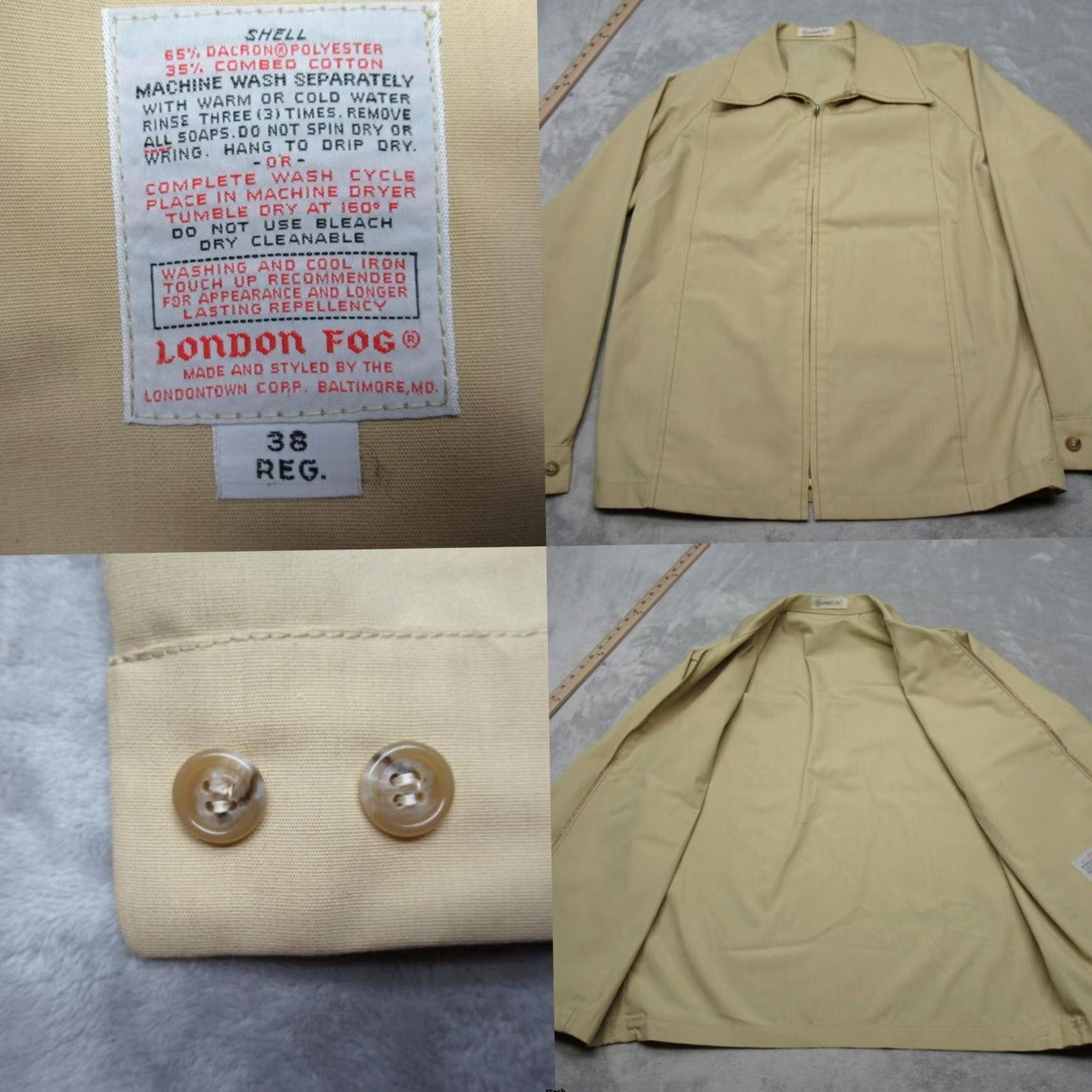 London Fog VINTAGE London Fog Jacket Mens 38R Tan Pockets Collared Adjustable Waist Tab Full Zip Size US XXS / EU 40 - 2 Thumbnail