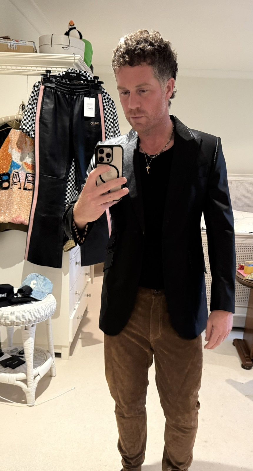 Sir Tom Baker 3k Sir Tom Baker tuxedo leather Fuck you leopard suit jacket Size 38R - 2 Thumbnail
