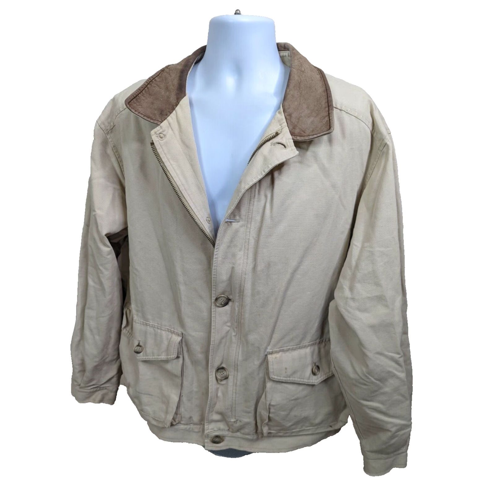 Vintage VINTAGE L.L Bean Plaid-Lined Barn Chore Canvas Coat XL Beige Leather Collar Men Size US XL / EU 56 / 4 - 3 Thumbnail