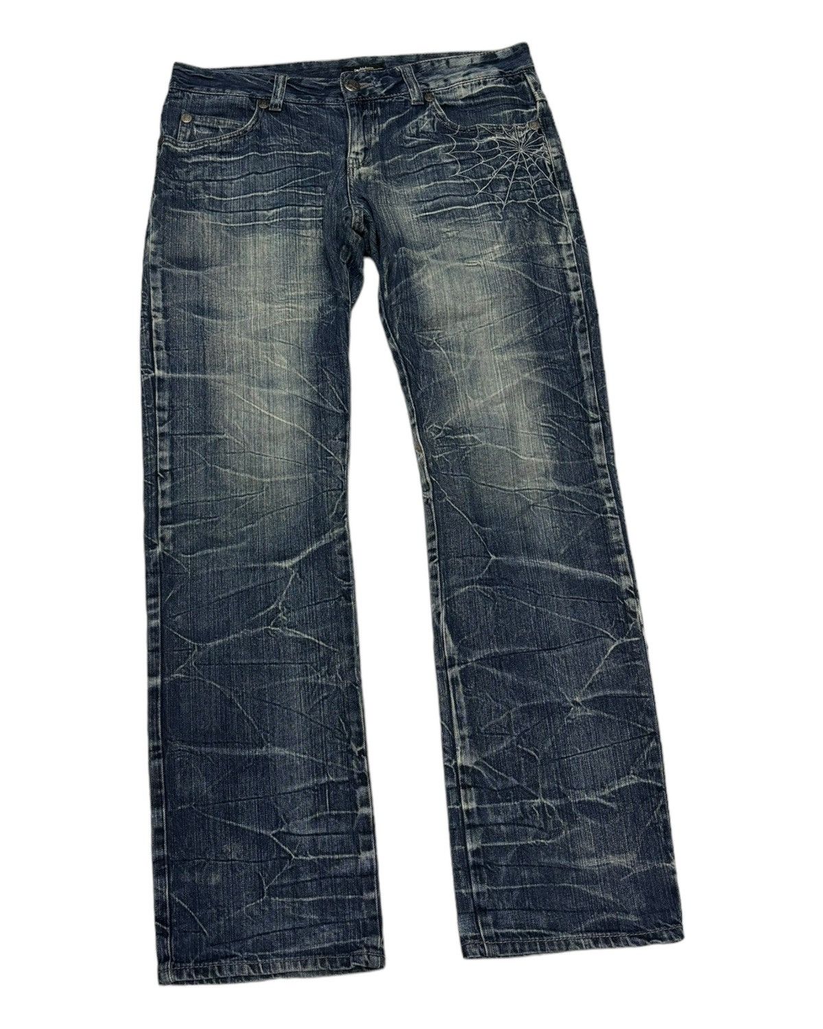 Le Grande Bleu (L.G.B.) 🔥SKULL BONES SPIDERWEB DENIM JEANS DOUBLE FOCUS Size US 35 - 3 Thumbnail