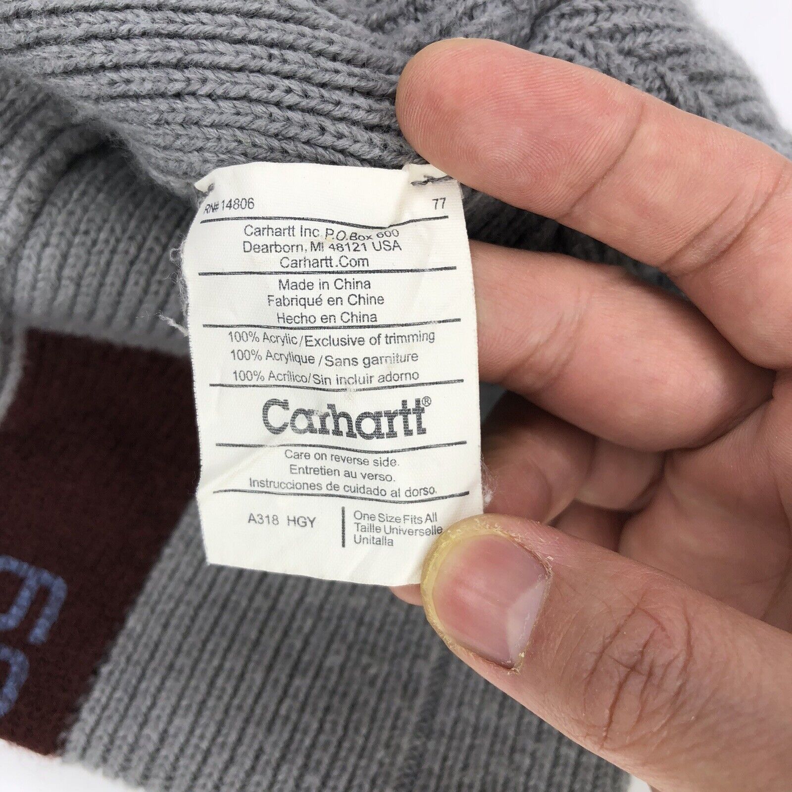 Carhartt Carhartt 1889 Unisex Gray Beanie Hat Burgundy Stripe OneSize Size ONE SIZE - 6 Thumbnail