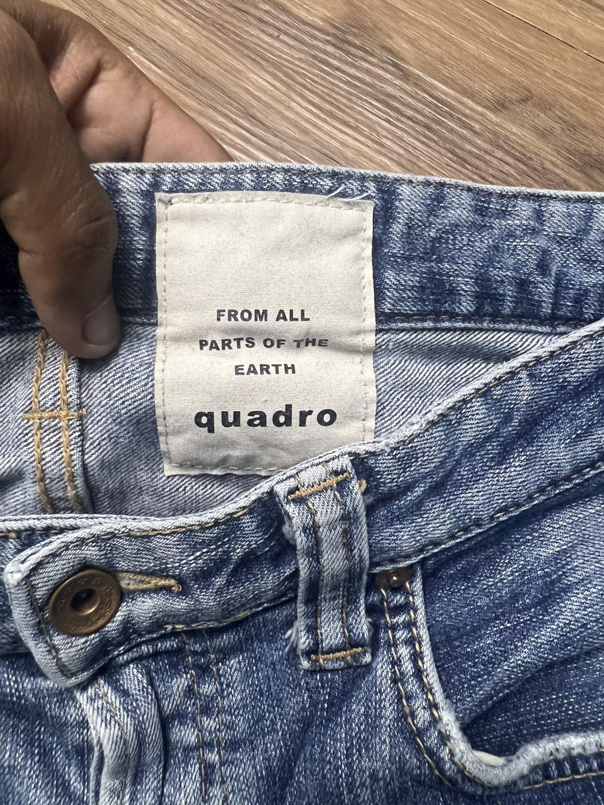 Japanese Brand Quadro Japan Made Distressed Stretch Denim Jeans (43) Size US 33 - 8 Thumbnail