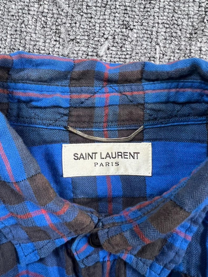 Yves Saint Laurent Saint Laurent 16 oz Fringed Blue Orange Gradient Plaid Shir Size US XS / EU 42 / 0 - 3 Thumbnail
