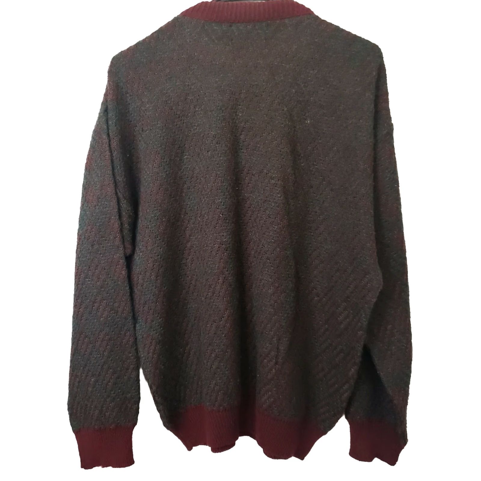 Jantzen VINTAGE Jantzen Sweater Mens L Crewneck Geometric Textured Maroon Brown Acrylic Knit Pattern Cosby Grandpa 00s Y2k Classic Pullover Size US L / EU 52-54 / 3 - 7 Thumbnail
