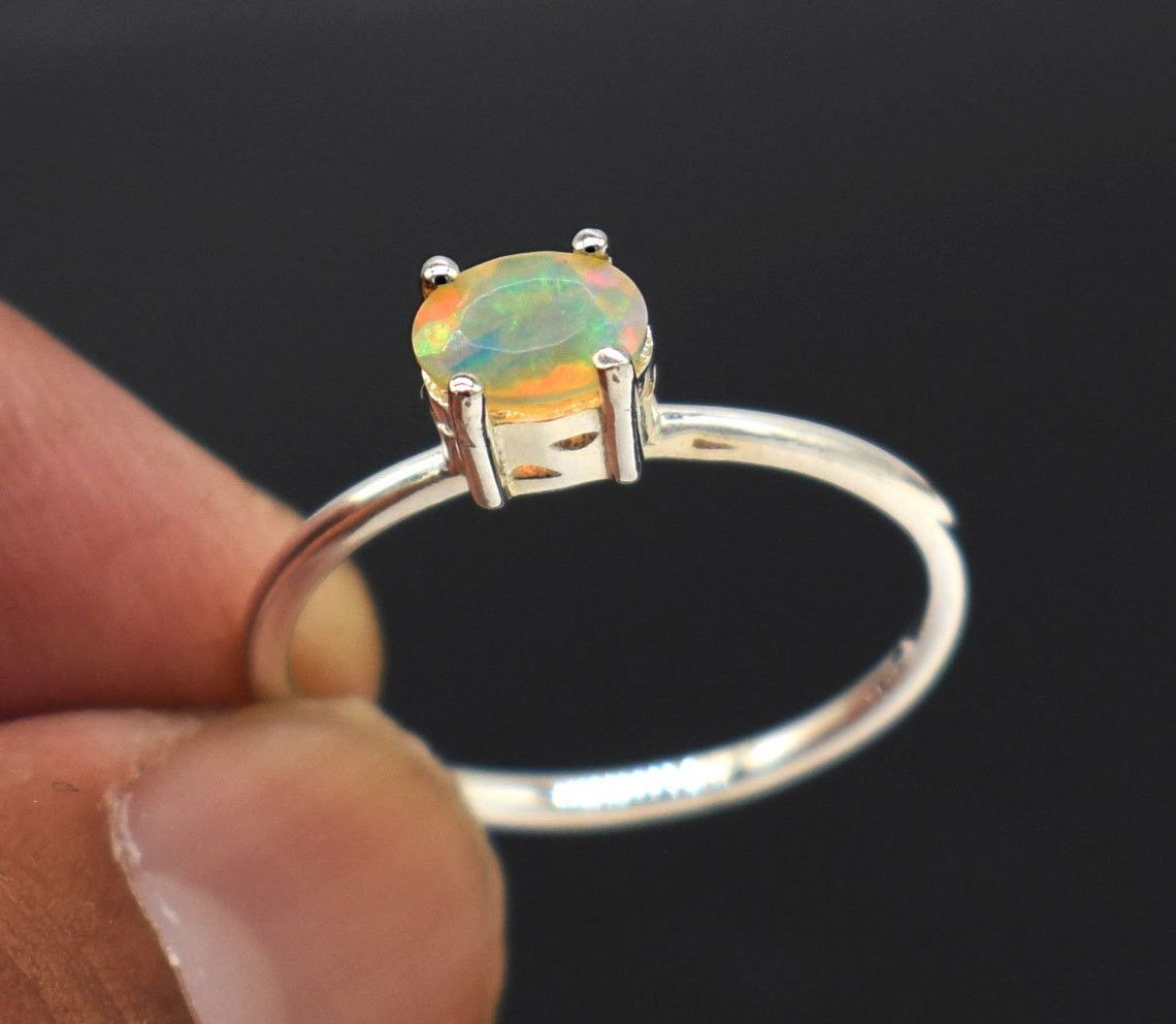 Handmade Natural Ethiopian Opal Ring Handmade 925K Silver Bridal Ring Size ONE SIZE - 3 Thumbnail
