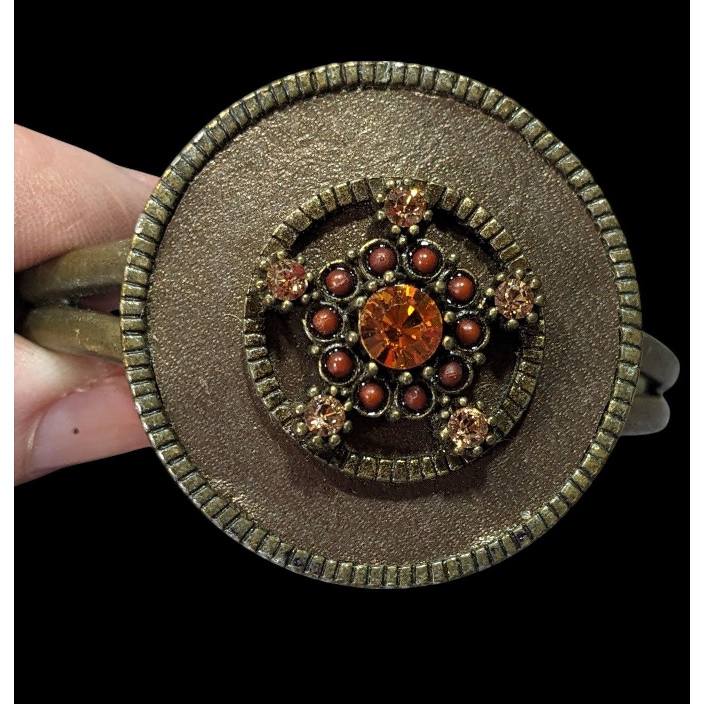 Other Antiqued Steampunk Floral Rhinestone Medallion Cuff Bracelet Size ONE SIZE - 1 Thumbnail