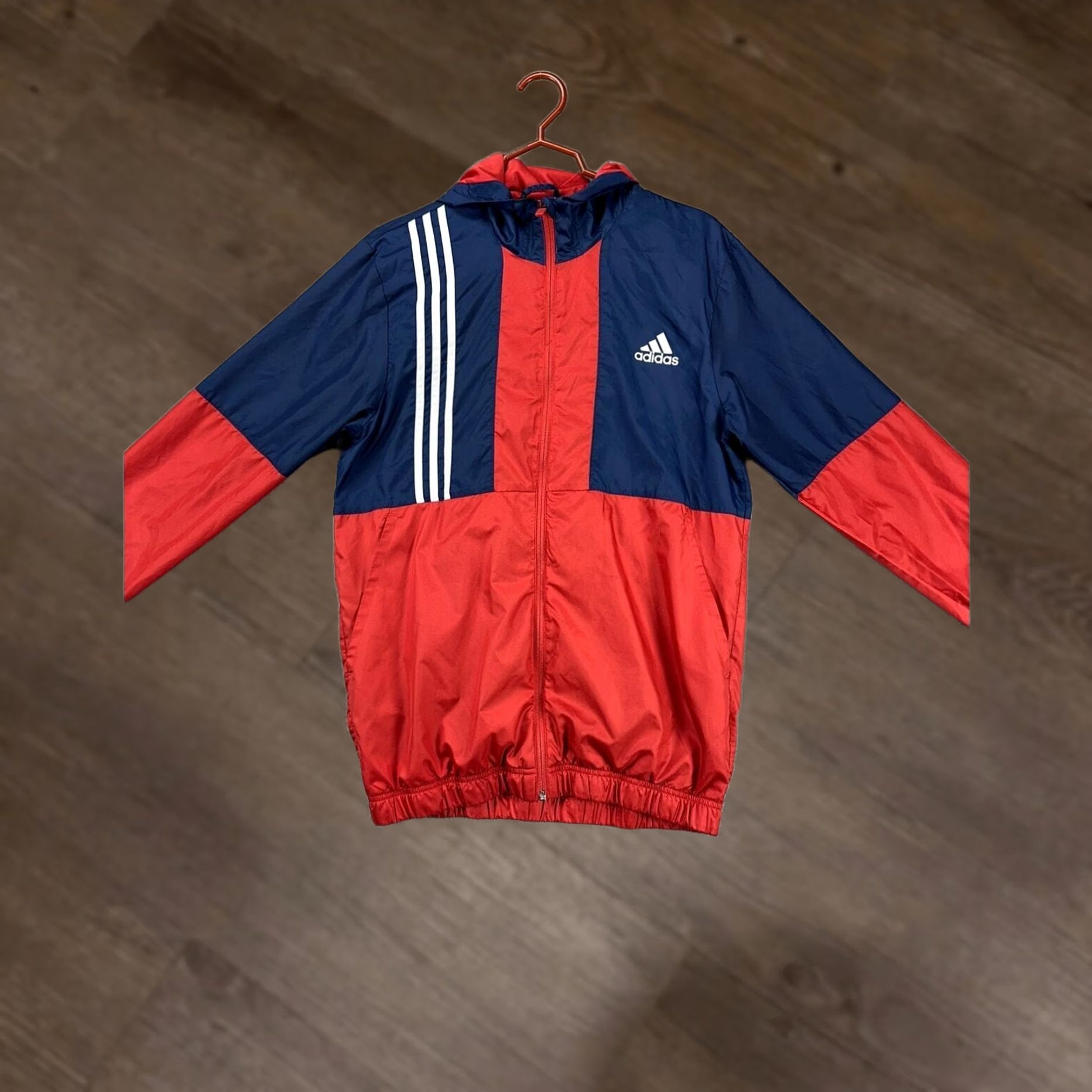 Adidas Adidas Axis Wind Jacket Mens Medium Blue Red Colorblock Full Zip Hooded Windbreaker Jacket Size US M / EU 48-50 / 2 - 1 Thumbnail