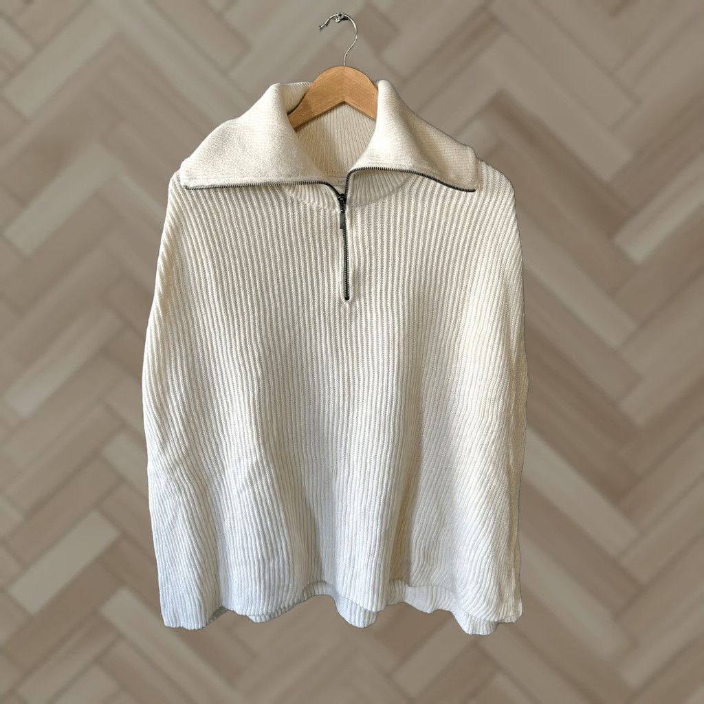 J. Jill J. Jill Sweater Cape 1/4 Zip Ivory S-L Ribbed Classic Preppy Fall Women L Size L / US 10 / IT 46 - 1 Thumbnail