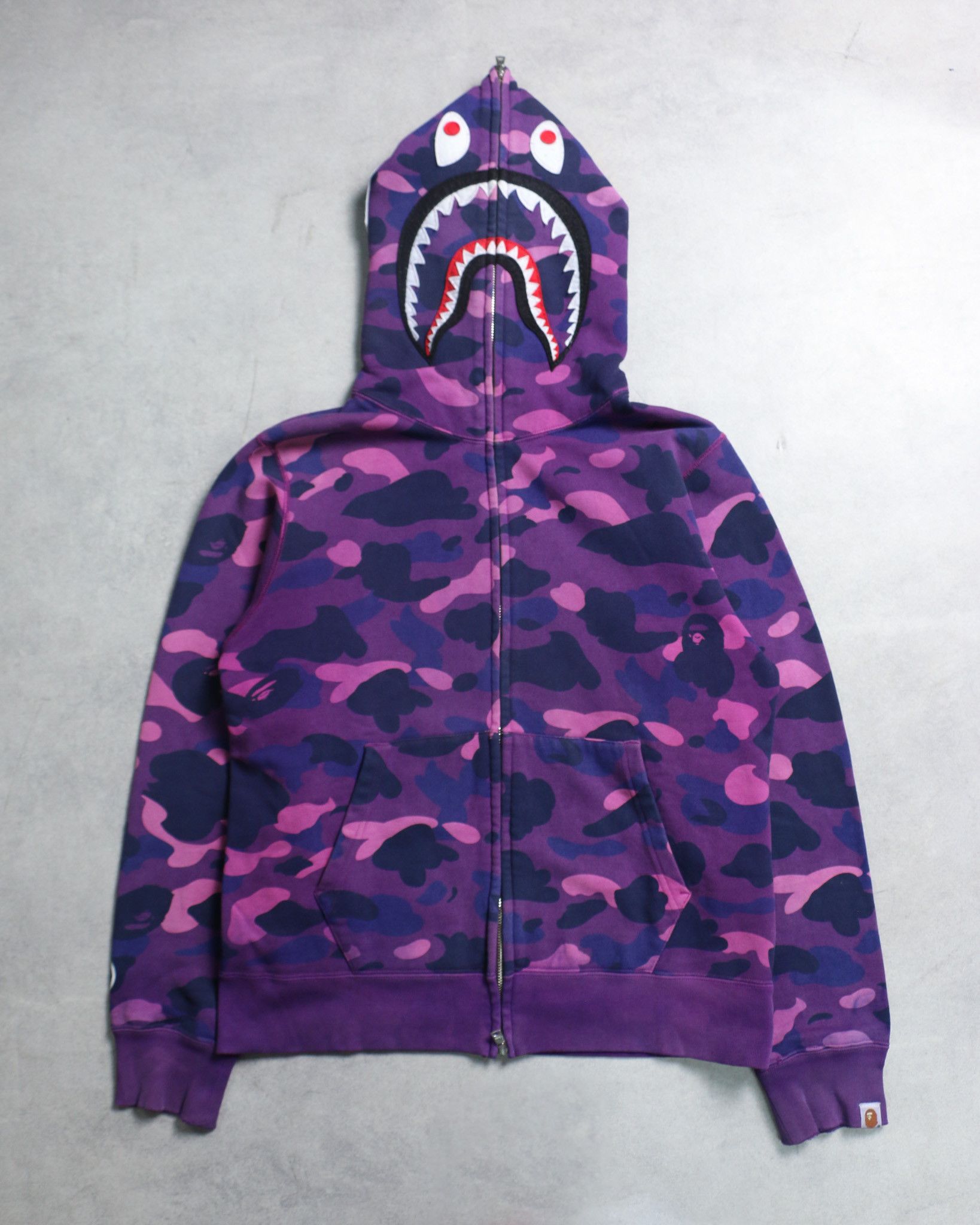 Bape Purple Color Camo Tiger Shark Bape Full Zip Double Hoodie