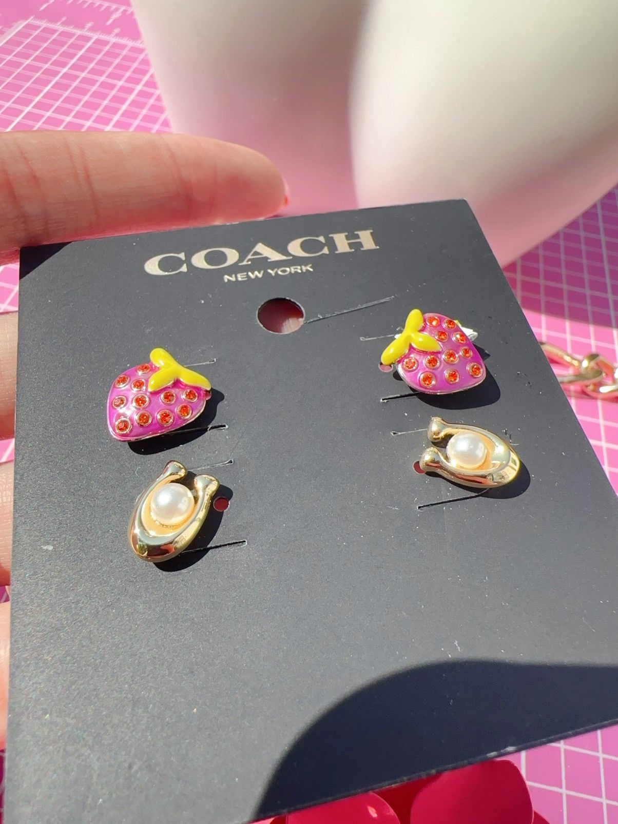 Coach NEW Coach Strawberry & Signature Stud Earrings Set CI887 Size ONE SIZE - 5 Thumbnail