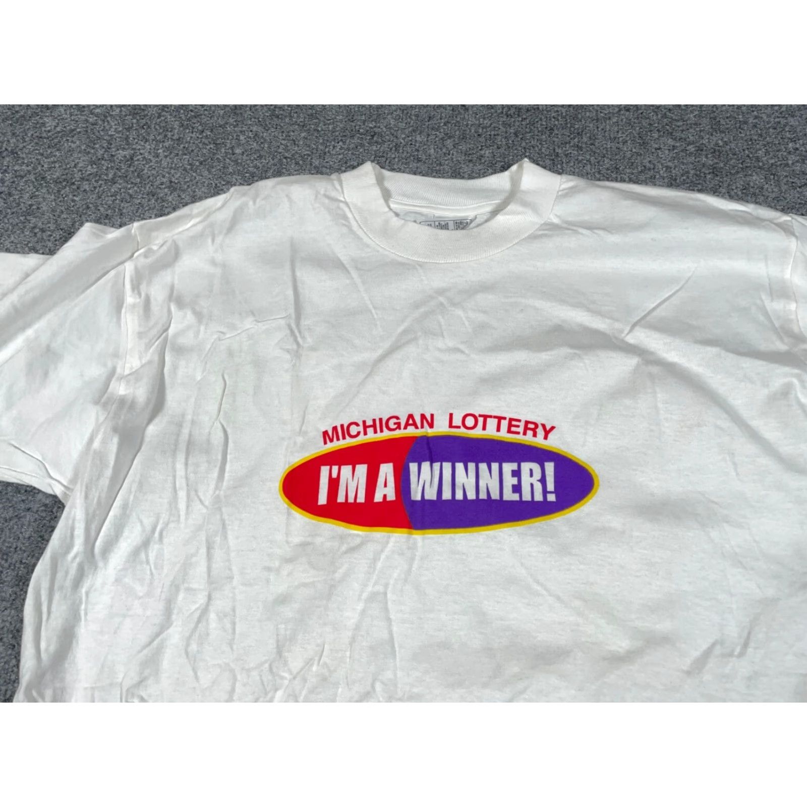 Fruit Of The Loom VINTAGE Michigan Lottery I'm a Winner T-Shirt Adult XL White Heavyweight Retro Fruit of the Loom Mens T-Shirt Graphic Tee Size US XL / EU 56 / 4 - 4 Thumbnail