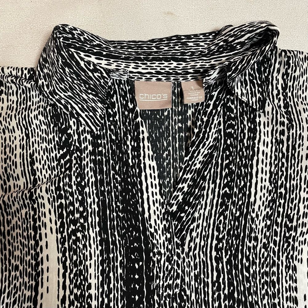 Chicos Chico's Black White V-Neck 3/4 Sleeve Blouse Size 1 US M Size M / US 6-8 / IT 42-44 - 8 Thumbnail