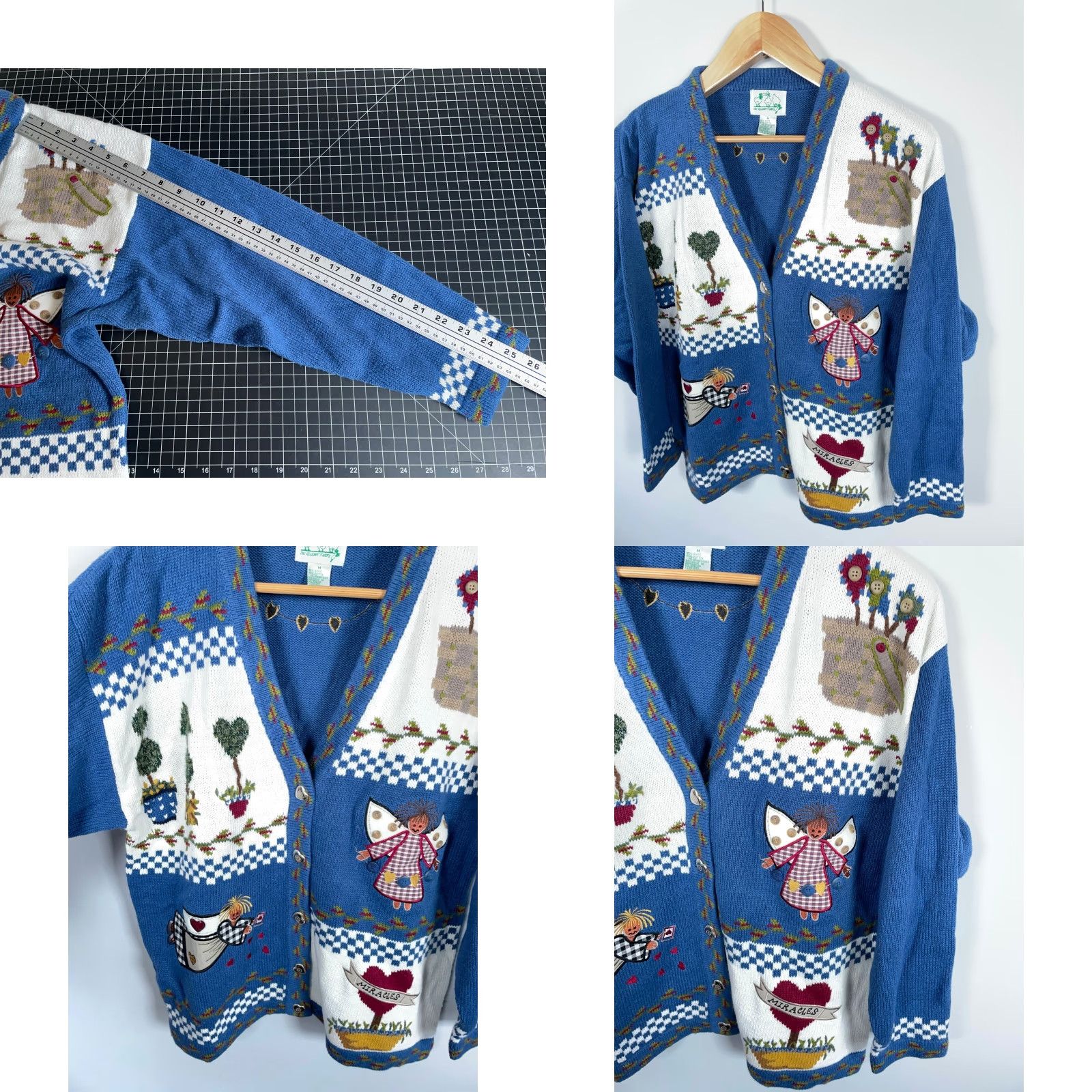 Quacker Factory VINTAGE Quacker Factory Cardigan Womens Medium Blue Angel Plants Grandma Sweater Size M / US 6-8 / IT 42-44 - 8 Thumbnail