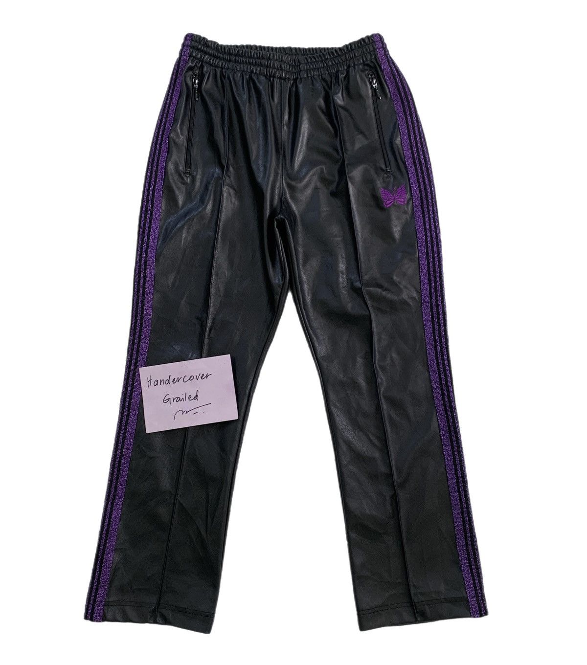 NEEDLES Track Pants Straight Black x Purple lines JO346 Size