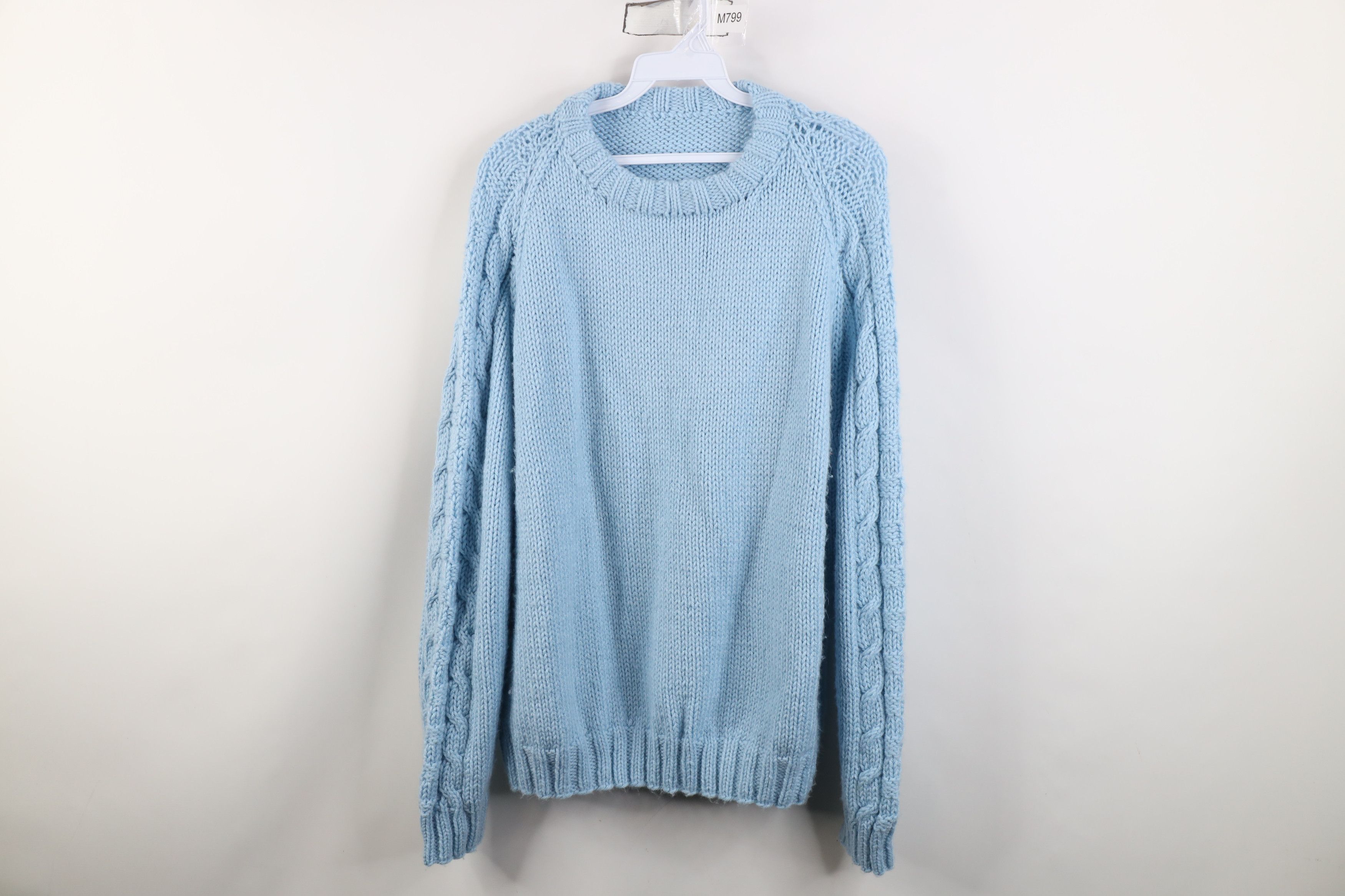Vintage Vintage 70s Streetwear Chunky Ribbed Cable Knit Sweater Blue Size XXL / US 16-18 / IT 52-54 - 1 Thumbnail