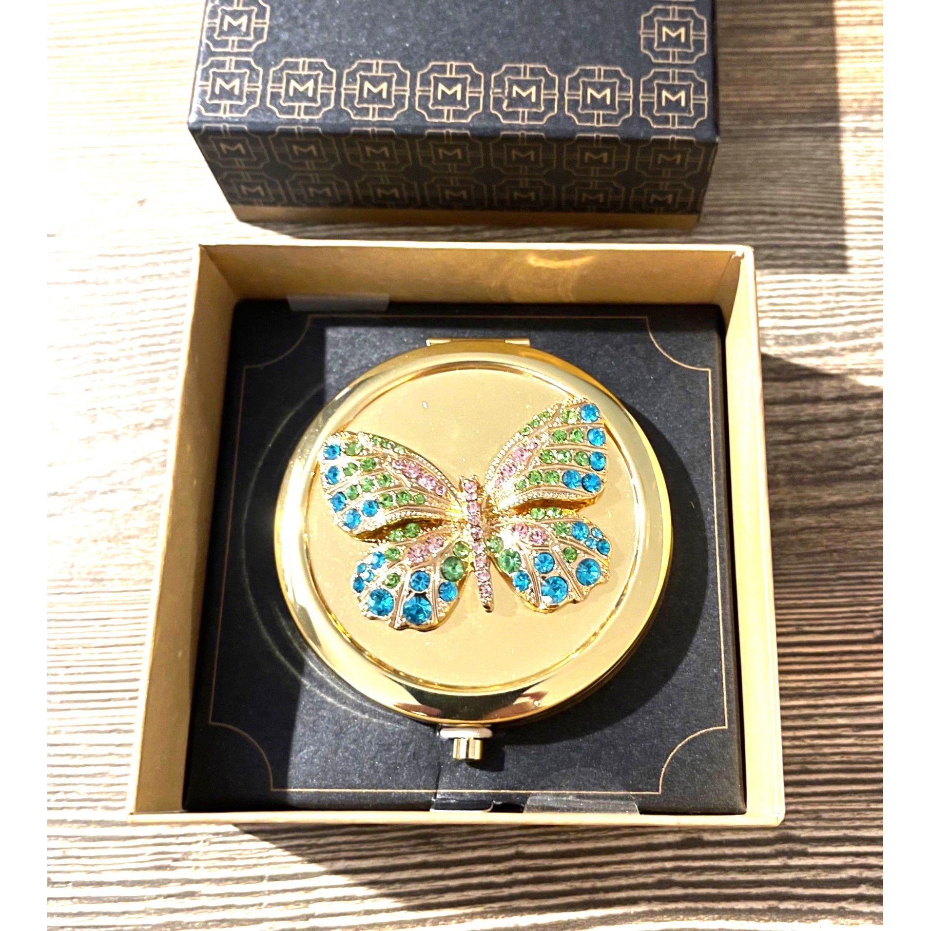 Monet Gold Monet Crystal Butterfly Cosmetic Compact Mirror New Size ONE SIZE - 3 Thumbnail