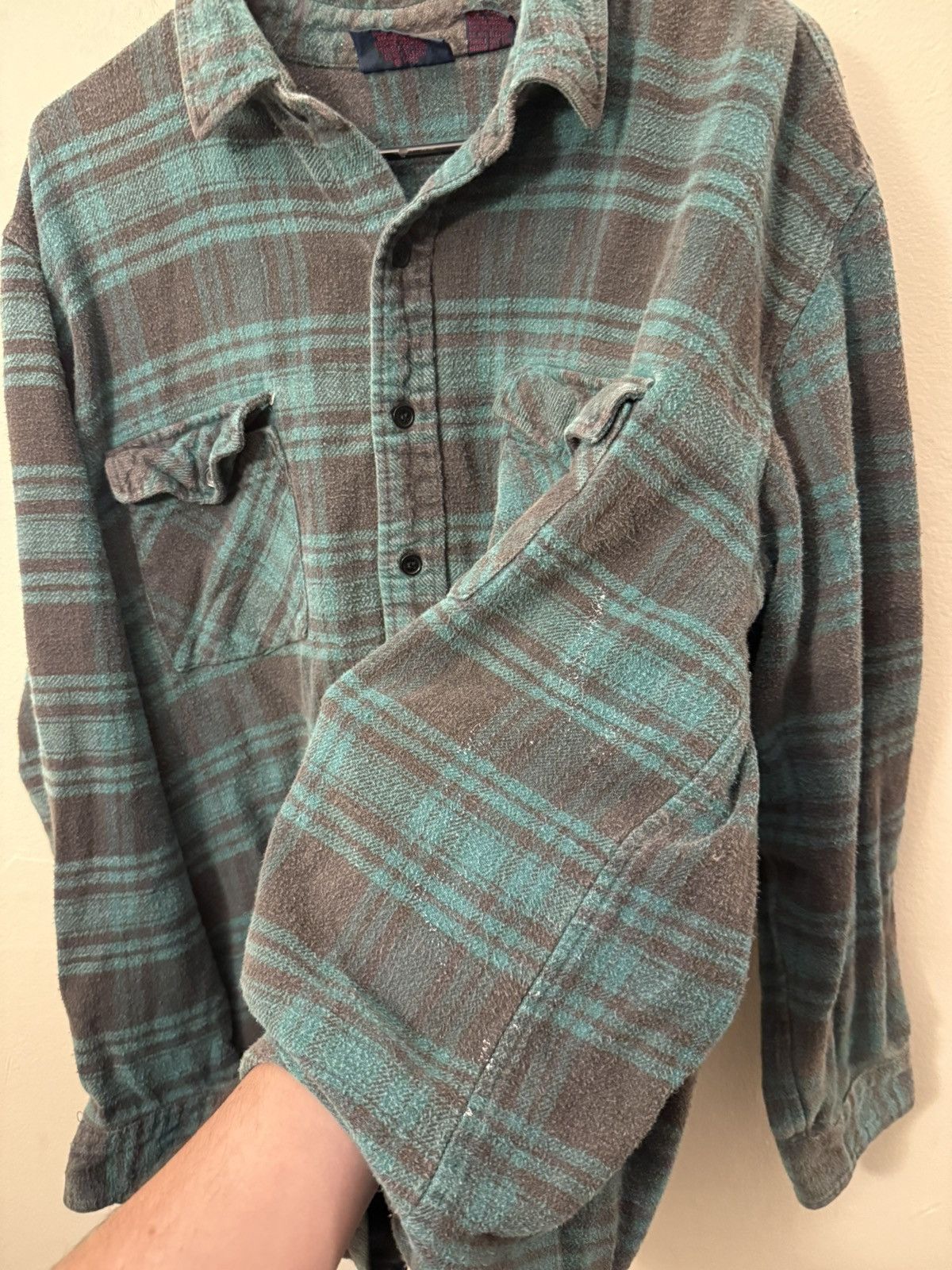 Vintage (XL) BEAUTIFUL FADED VINTAGE Green Flannel Button Up Shirt Size US XL / EU 56 / 4 - 5 Thumbnail