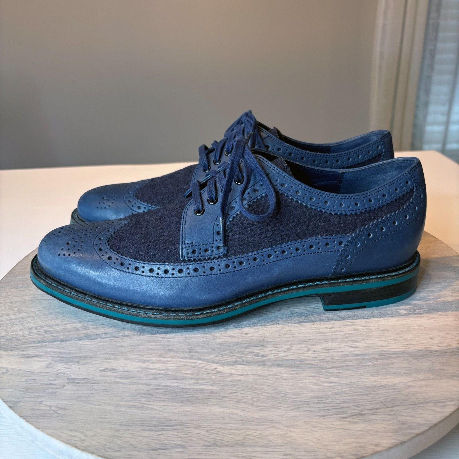 Cole Haan Cole Haan Men’s Wingtip Blue Leather Suede Dress Shoes Sz 9 Size US 9 / EU 42 - 2 Thumbnail