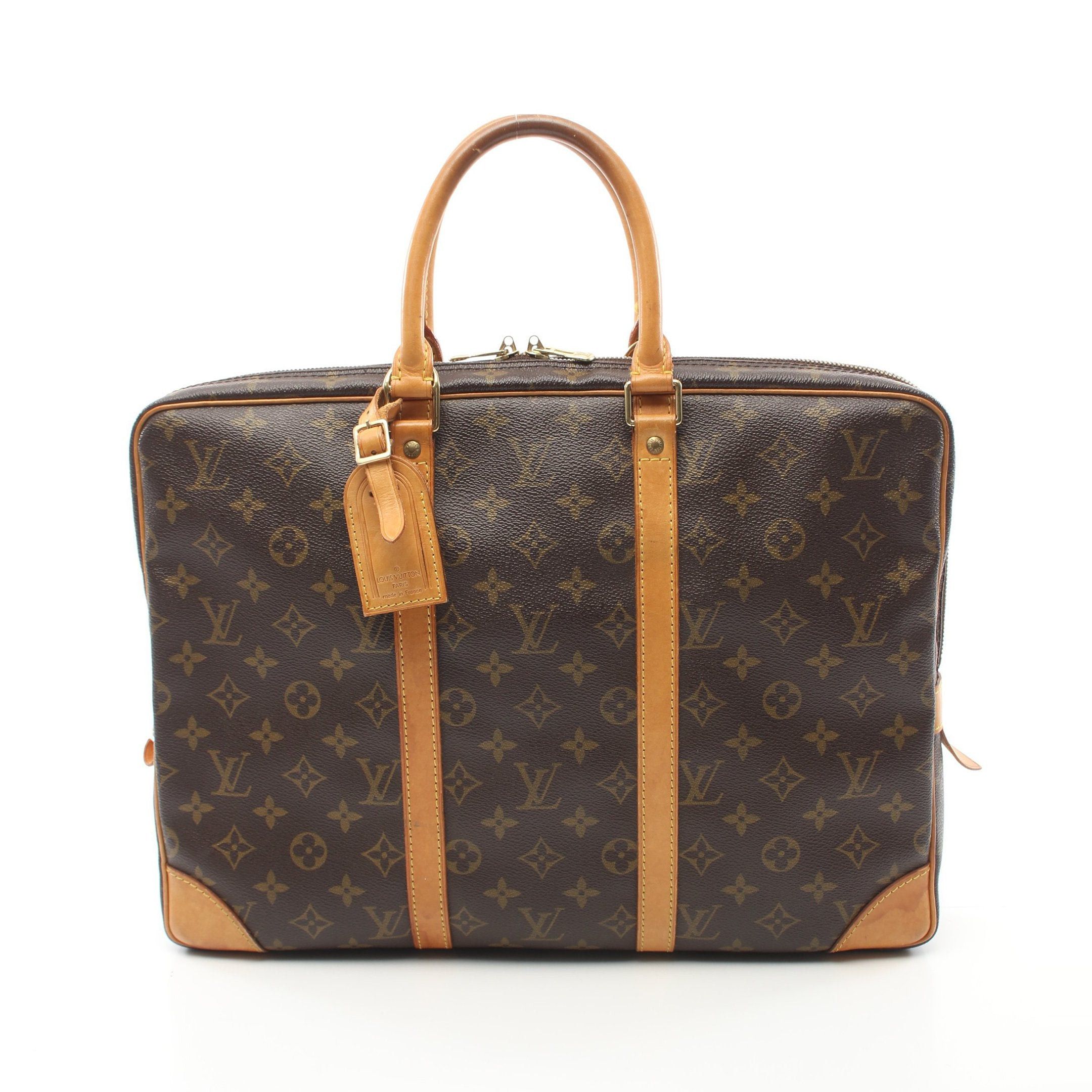 image of Louis Vuitton Porte Document Voyage Monogram Briefcase Business Bag Pvc Leather Brown, Men's