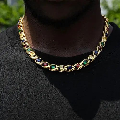 Jewelry Colorful Stones Link Chain Size ONE SIZE - 1 Thumbnail