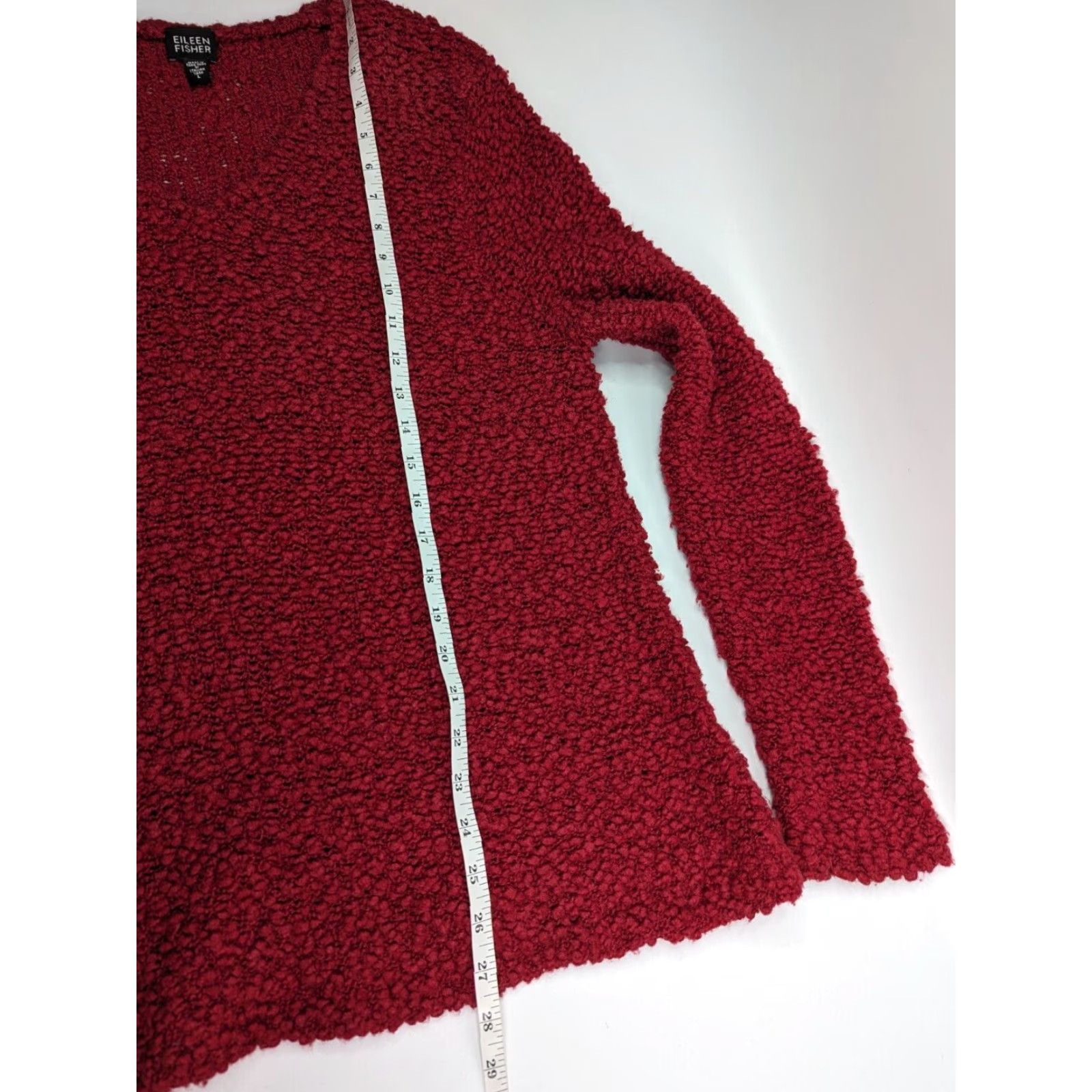 Eileen Fisher Eileen Fisher Sweater Lady Large Red Wool Silk Textured Popcorn V-Neck Slouchy Pullover Knit Open-Knit Size L / US 10 / IT 46 - 5 Thumbnail