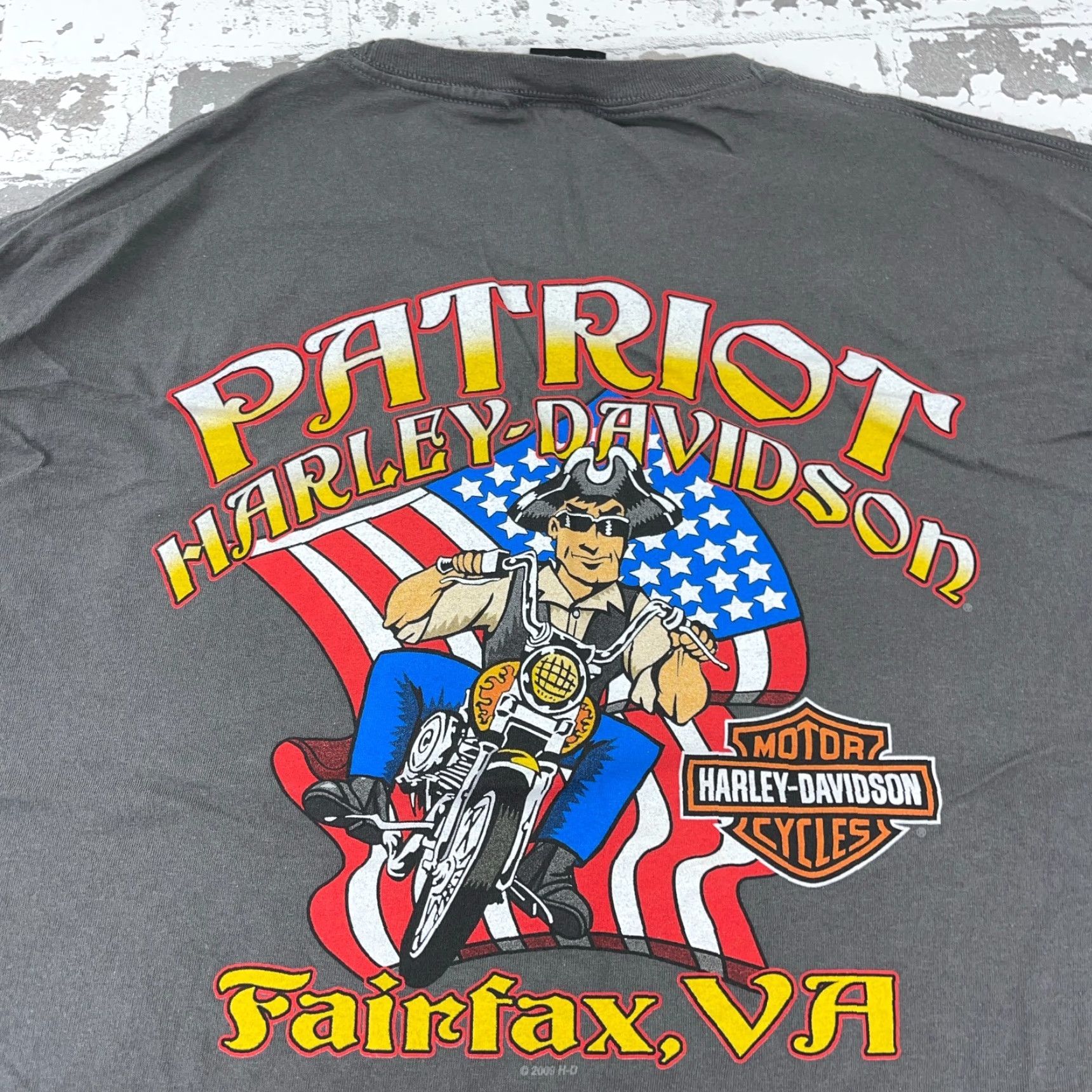 Harley Davidson Harley-Davidson Shirt Men XL Gray Tee Biker Retro Skull USA Flag Adult N89 Size US XL / EU 56 / 4 - 4 Thumbnail