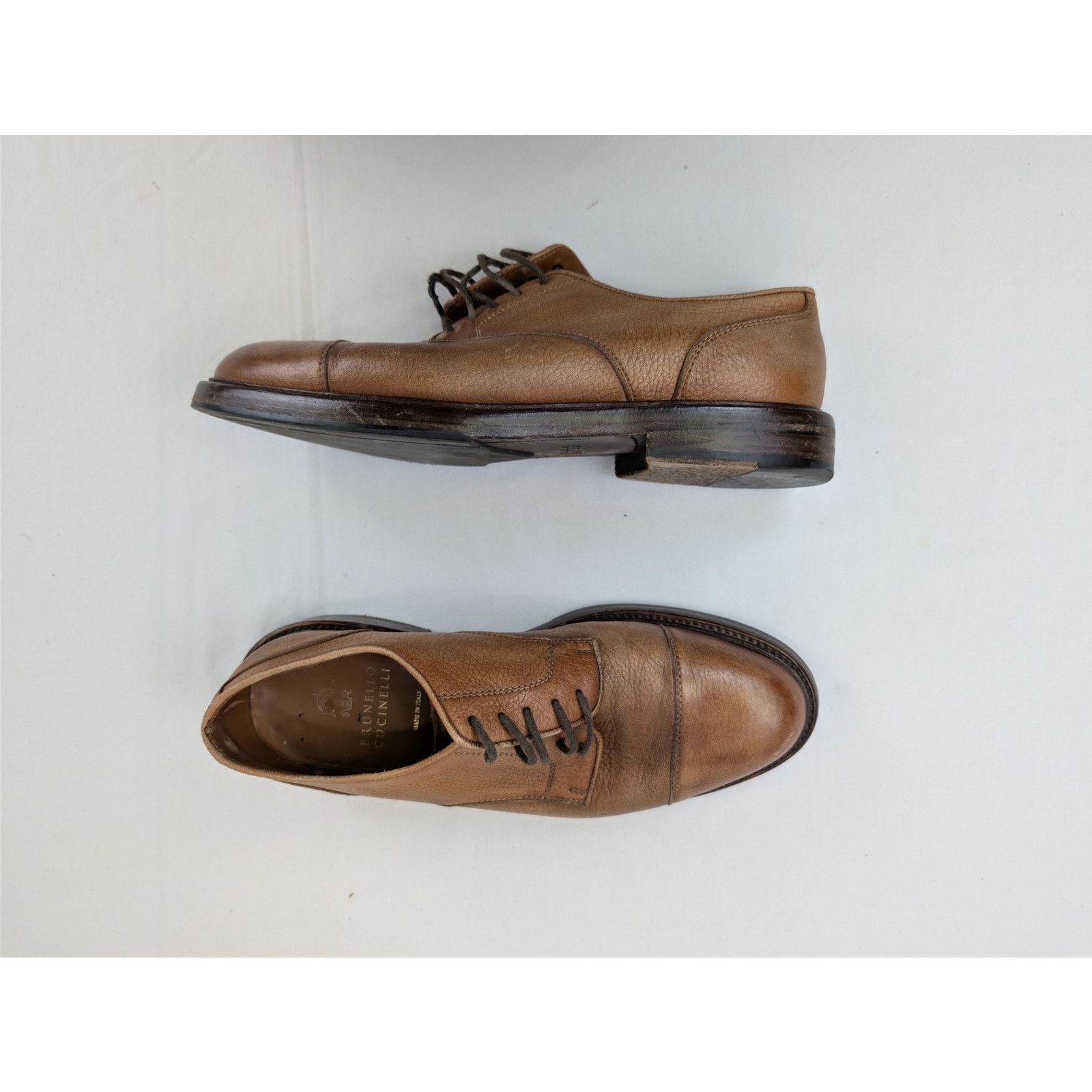 Brunello Cucinelli o1rshd1 CC20 men's brown grain leather cap-toe derby shoes Size US 10 / EU 43 - 1 Thumbnail