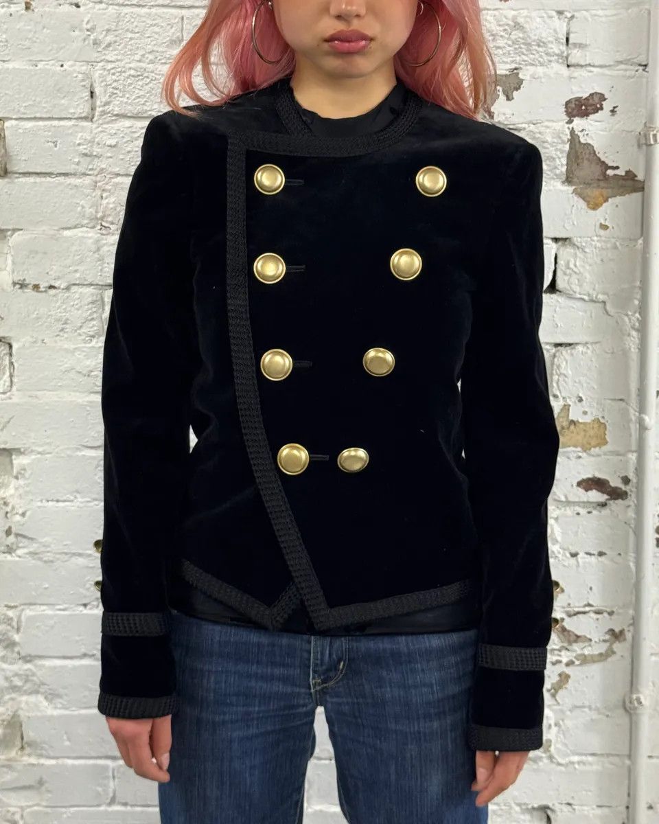 Saint Laurent Paris AW2016 Saint Laurent Officer Gold Buttons Black Velvet Jacket Size M / US 6-8 / IT 42-44 - 2 Thumbnail