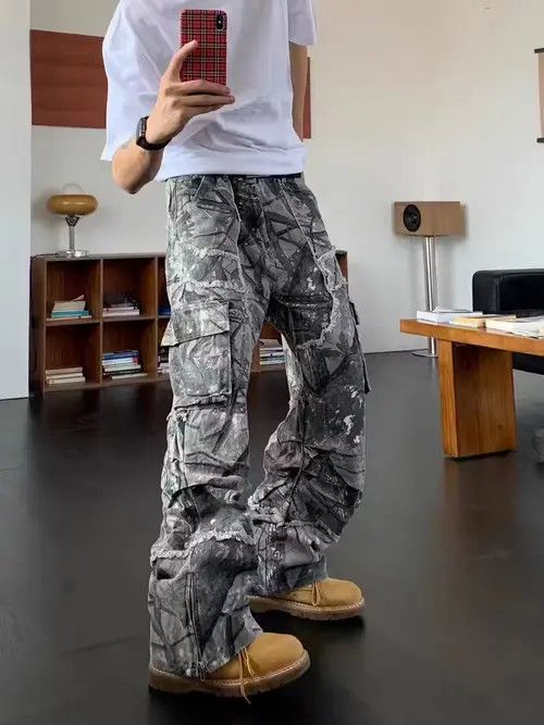 Jean Retro Camo Multi-Pocket Wide-Leg Cargo Jeans Size US 32 / EU 48 - 1 Thumbnail