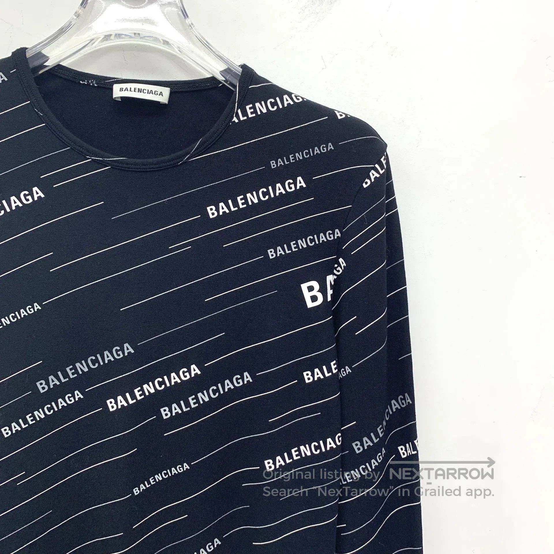 Balenciaga Balenciaga Black Stripe Logo Letter Barrage Round Neck Lon Size US M / EU 48-50 / 2 - 3 Thumbnail