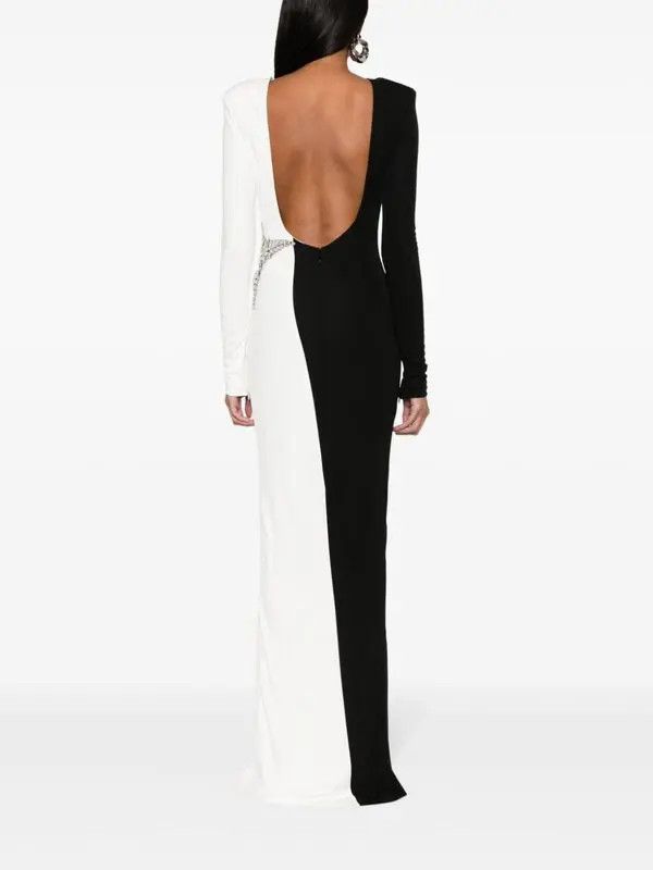 Balmain o1s1wg110825 Crystal Embellished Gown in Black/White Size L / US 10 / IT 46 - 4 Thumbnail