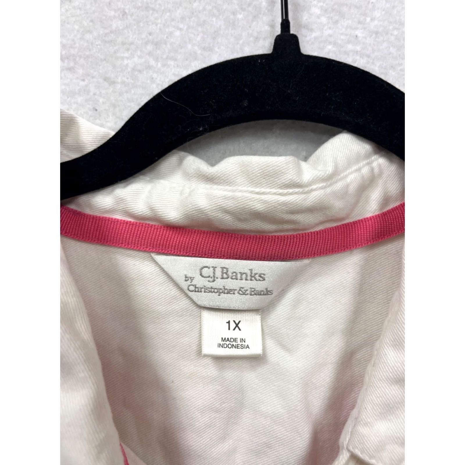 Vintage C.J. Banks Embroidered Watermelon & Daisy Button-Up Shirt 1X Womens Pink Trim Cotton White Vintage: No Size XL / US 12-14 / IT 48-50 - 3 Thumbnail