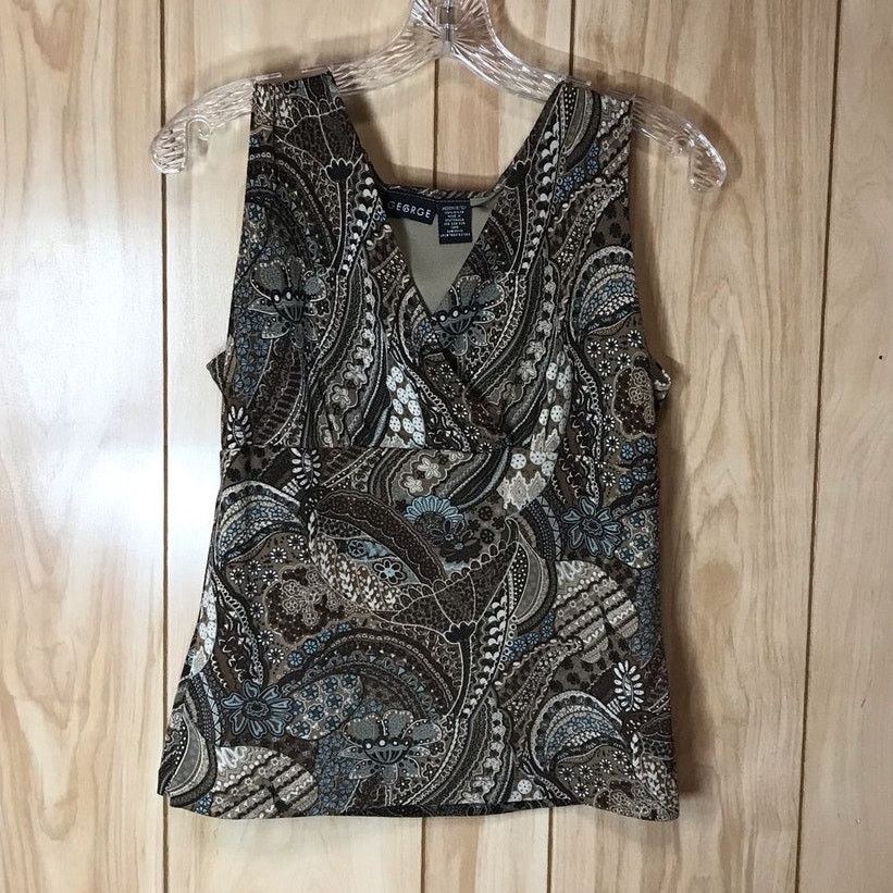 George George Brown & Cream Floral Paisley V-Neck Lined Tank Top M Size M / US 6-8 / IT 42-44 - 1 Thumbnail
