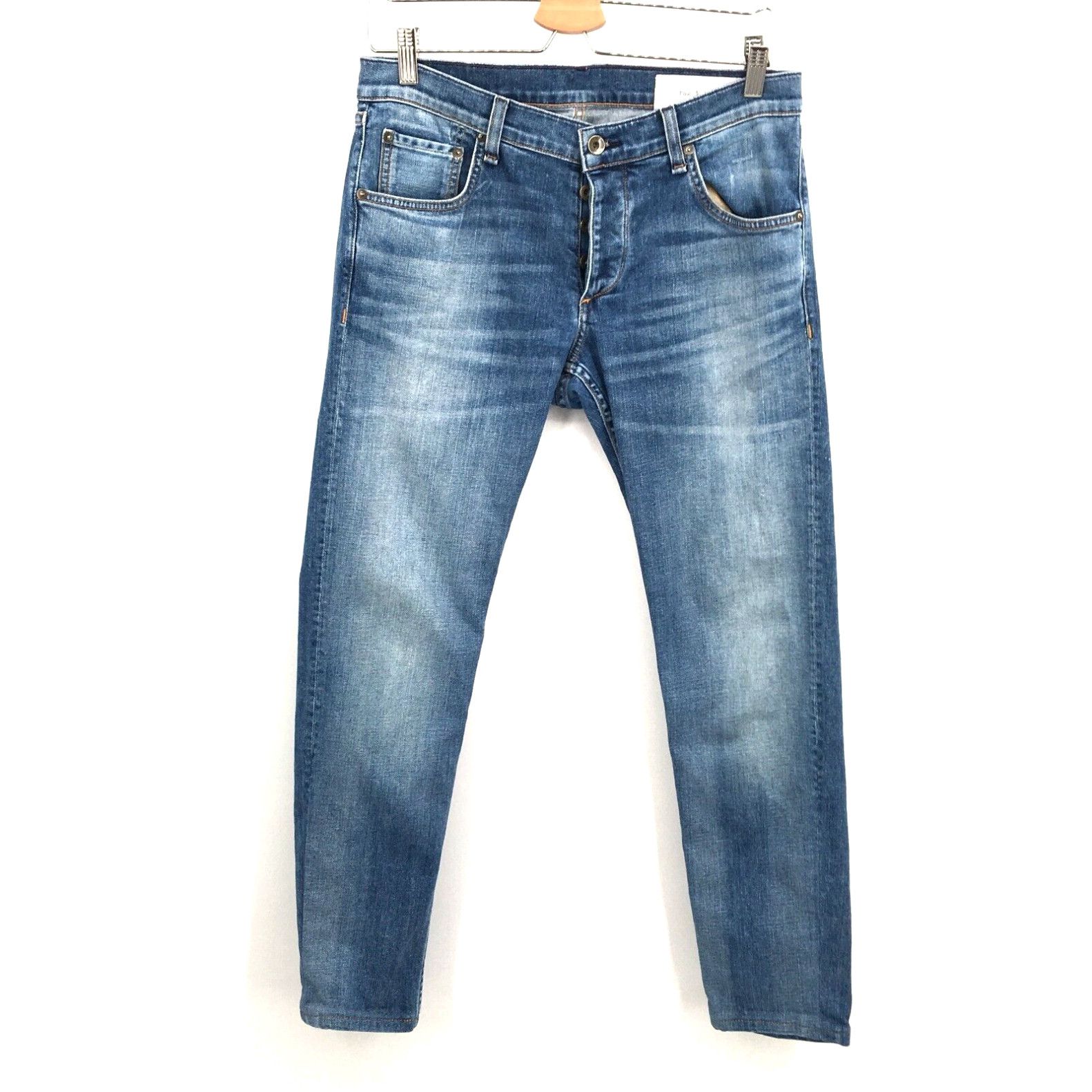 image of Rag Bone Rag & Bone Standard Issue Fit 2 Slim Leg Blue Cotton Blend Denim 31 Men's Hemmed in White