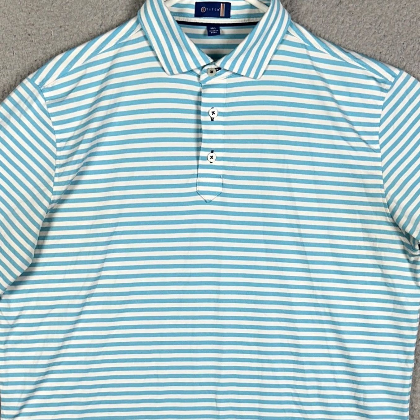 Vintage Stitch Golf Polo Mens Large Light Blue Stripe Short Sleeve Collared Performance Polo Shirt - Golf, Breathable, Stretch, Regular Fit Size US L / EU 52-54 / 3 - 2 Thumbnail