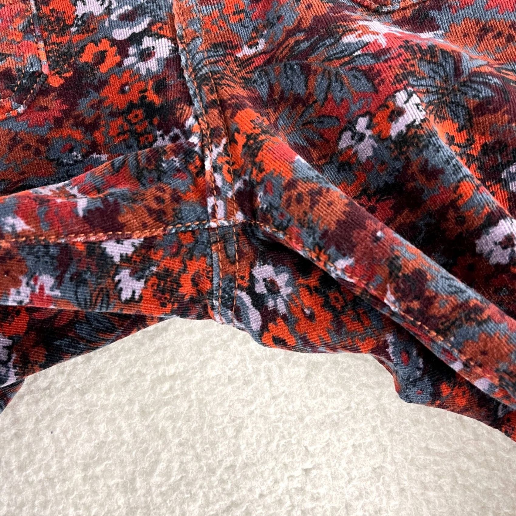 Anthropologie Pilcro Anthropologie Maroon Floral Corduroy High-Rise Skinny Pants Womens 29 Size 29" - 6 Thumbnail