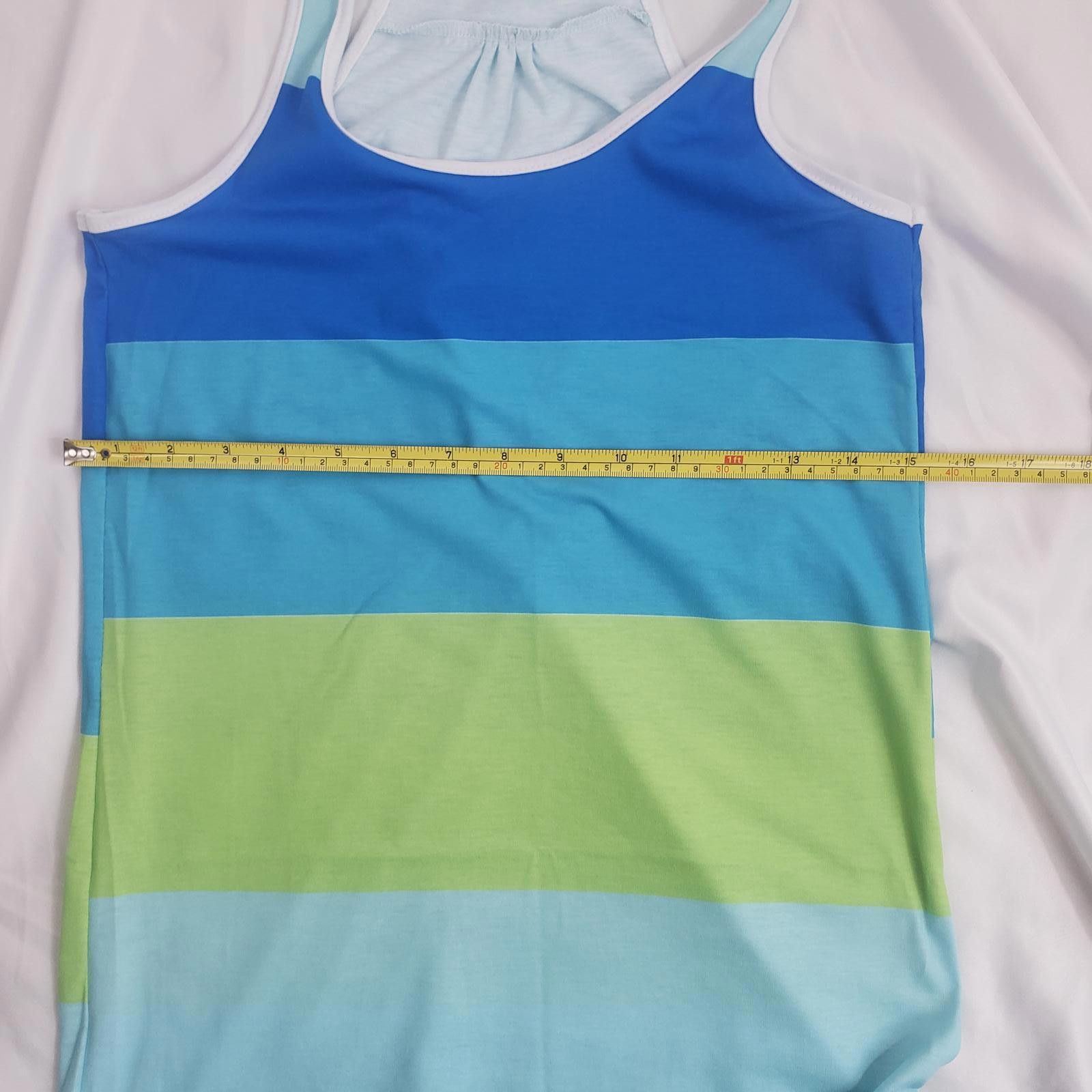 Designer Blue and Lime Style Striped Racerback Tank Dress OOAK Size S / US 4 / IT 40 - 5 Thumbnail