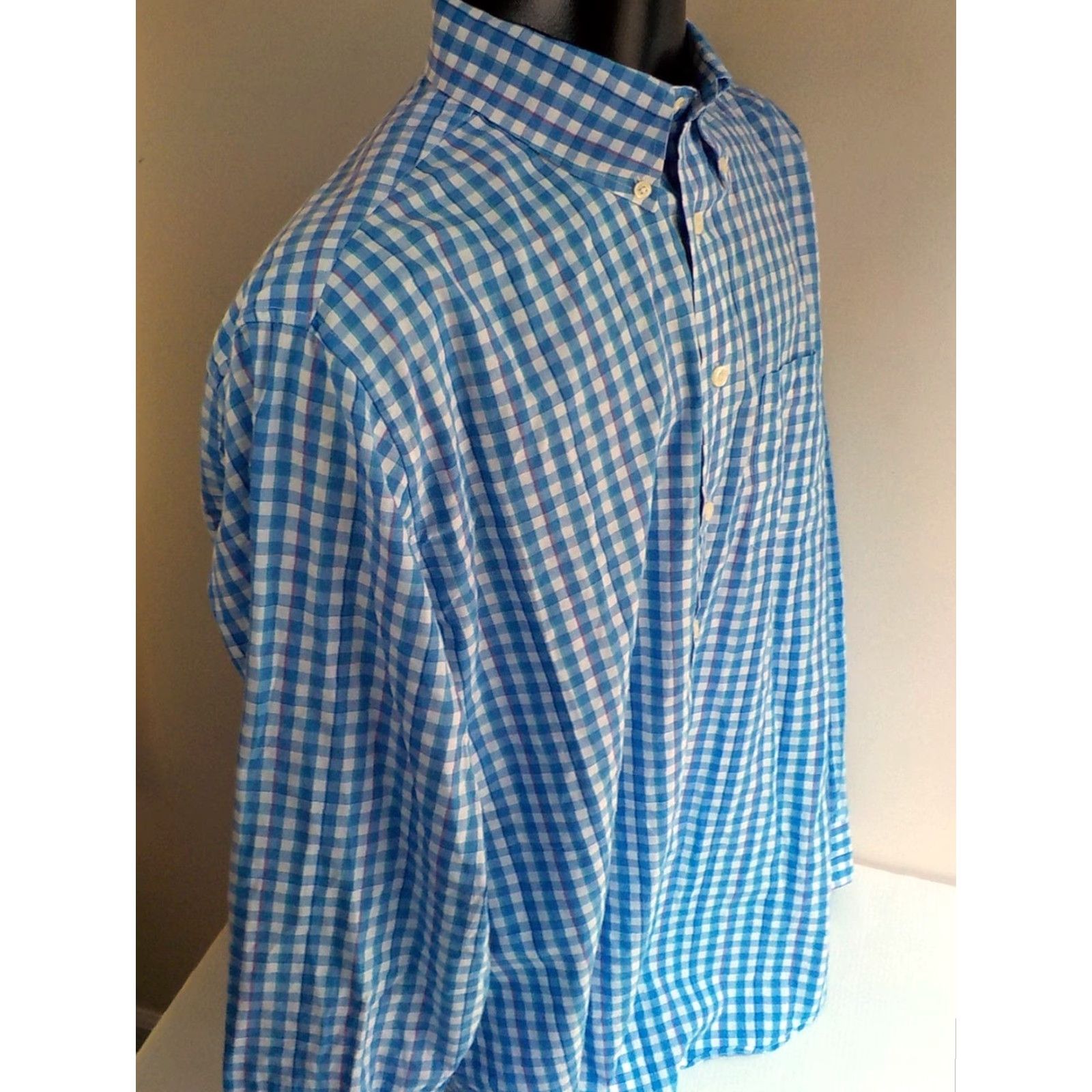Brooks Brothers BROOKS BROTHERS 346 Cotton Button-Down Shirt Blue/White Checkered SZ L Mens Shirt Size US L / EU 52-54 / 3 - 3 Thumbnail