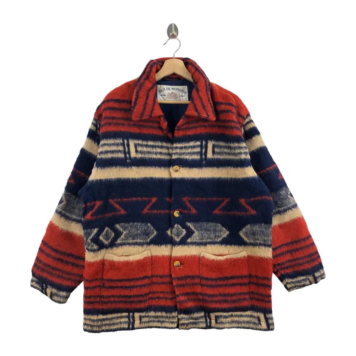 Vintage Vtg JOUR DE MONSIEUR Paris Navajo Aztec Sherpa Fleece Jacket Size US L / EU 52-54 / 3 - 1 Thumbnail
