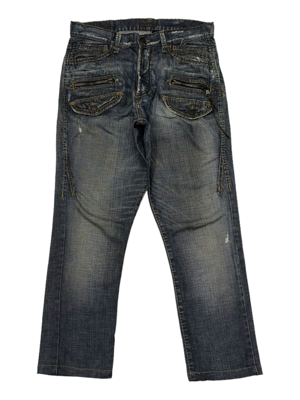 Beauty Beast ABSOLUTE JOY MULTI POCKET BAGGY CROP DISTRESSED DENIM JEANS Size US 33 - 1 Thumbnail