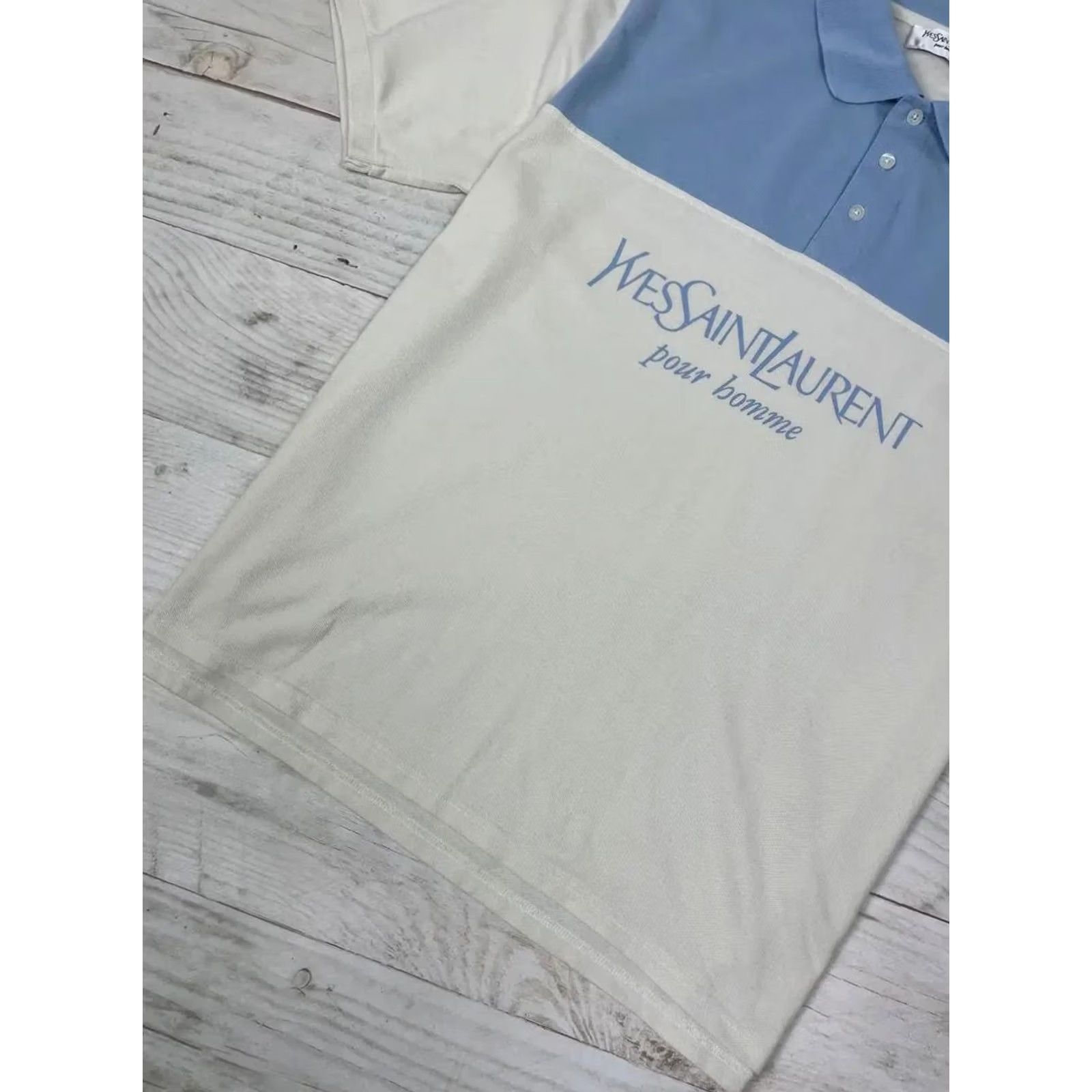 Yves Saint Laurent VINTAGE Saint Laurent Polo Shirt Big Logo YSL Luxury Men XL White Blue Shirt Short Sleeve Polo Size US XL / EU 56 / 4 - 3 Thumbnail
