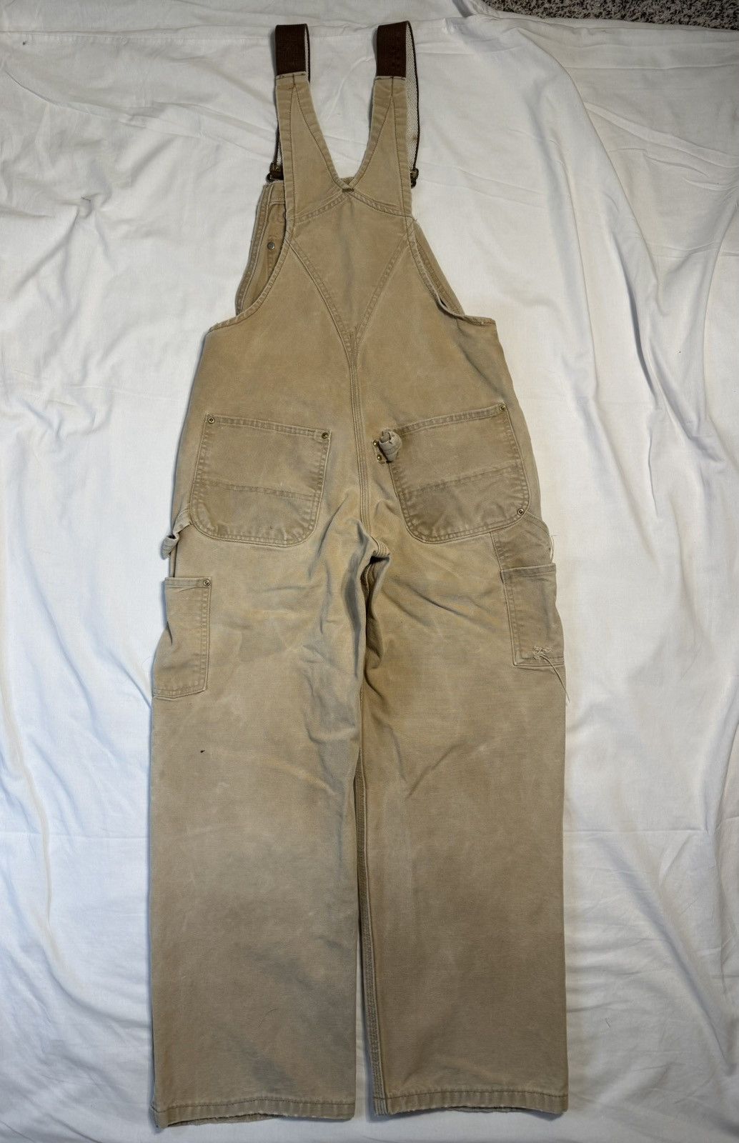 Carhartt Vintage 90s Carhartt USA Tan Distressed Faded Overalls Size US 32 / EU 48 - 3 Thumbnail
